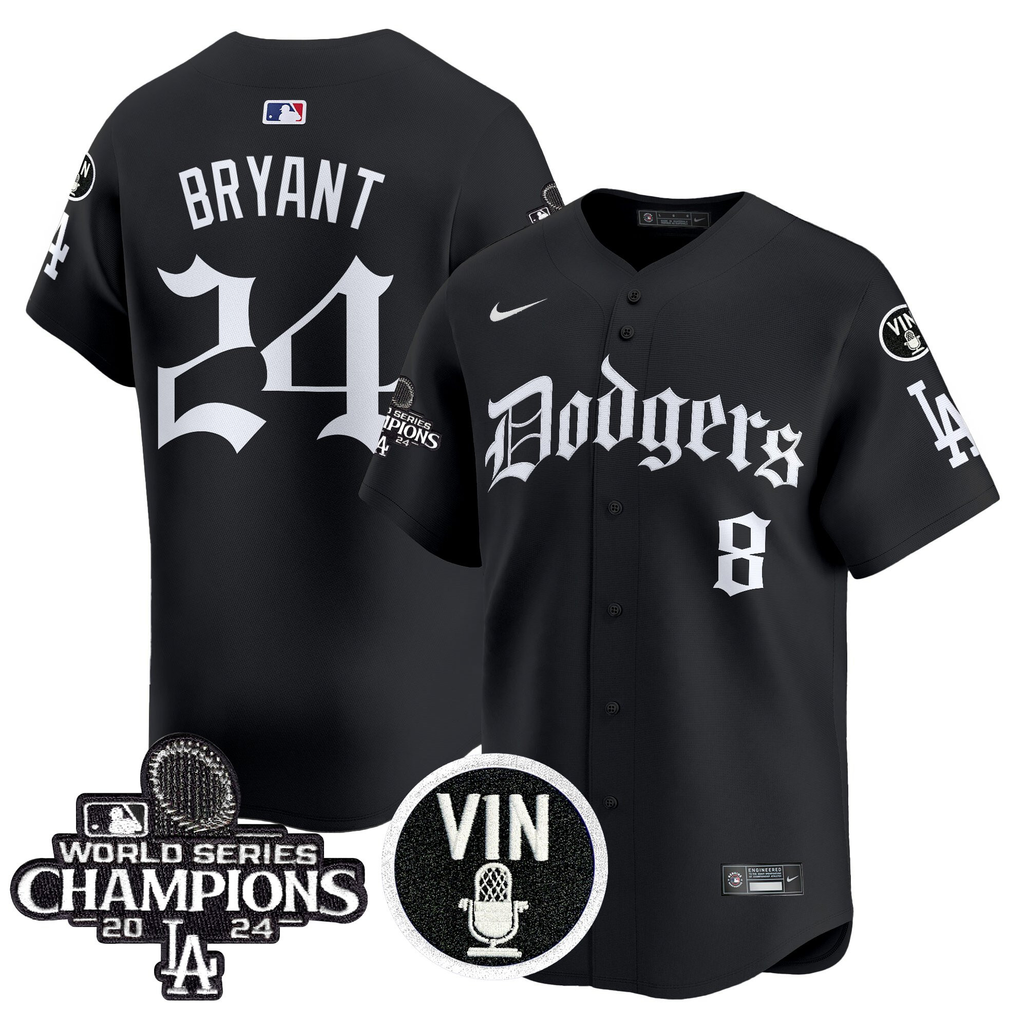 Kobe Bryant Men's Los Angeles Dodgers 2025 LA Gothic Style Vapor Premier Limited Black Jersey V2 - All Stitched