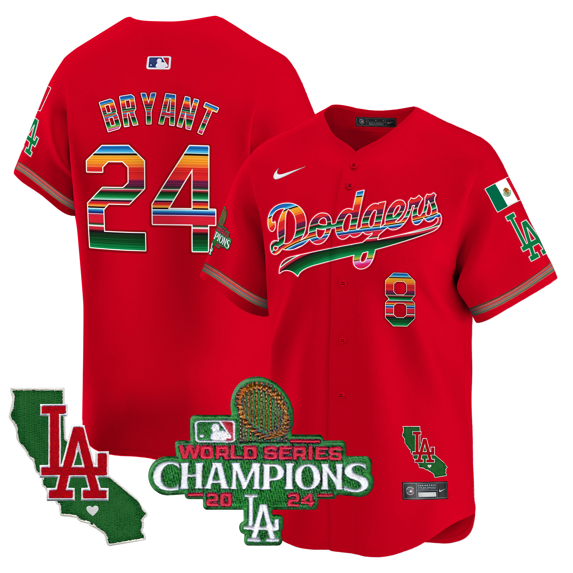 Kobe Bryant Men's Los Angeles Dodgers Mexico 2024 World Series Champions Vapor Premier Limited Red Jersey - All Stitched