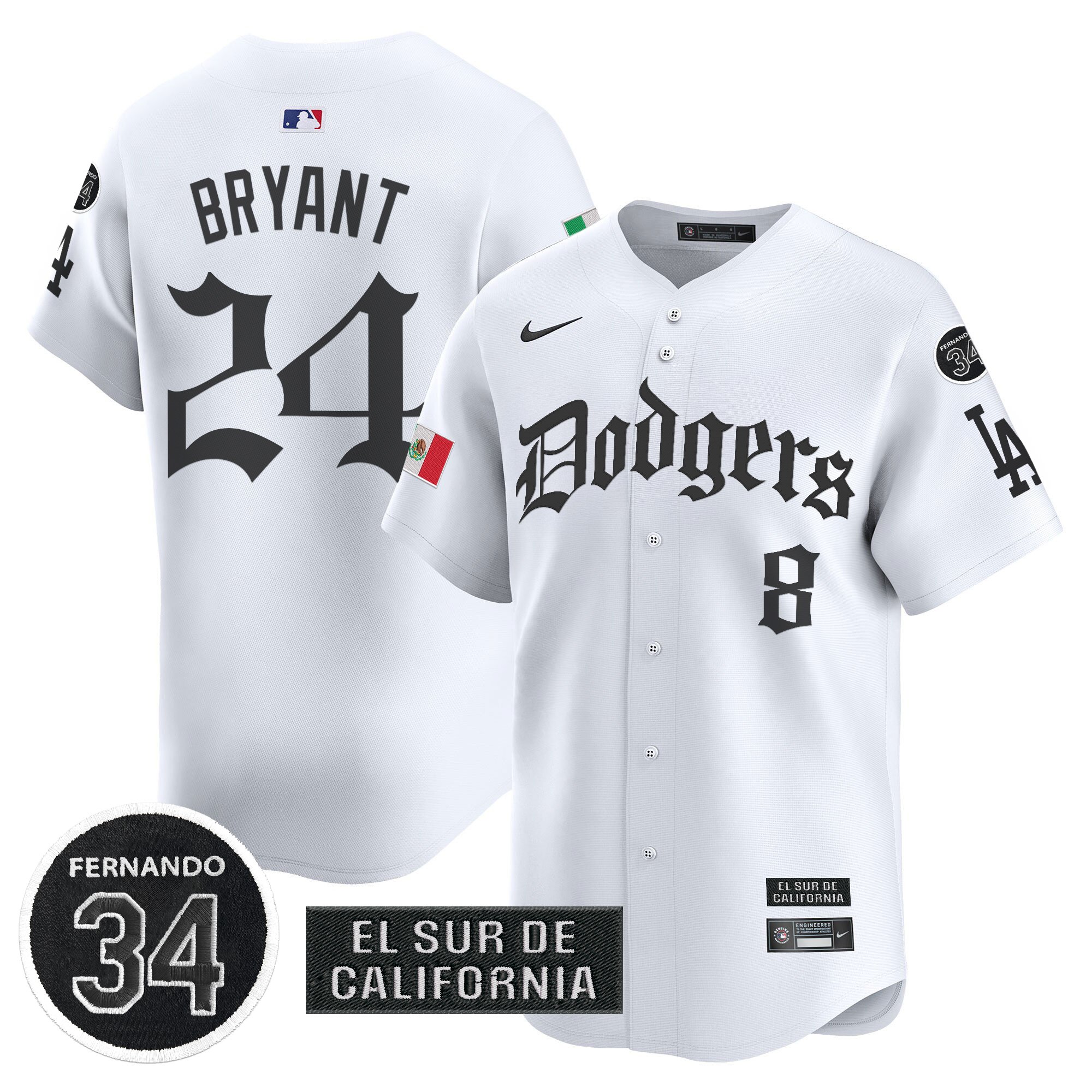 Kobe Bryant Men's Los Angeles Dodgers Mexico 2025 LA Gothic Style Vapor Premier Limited White Jersey V2 - All Stitched