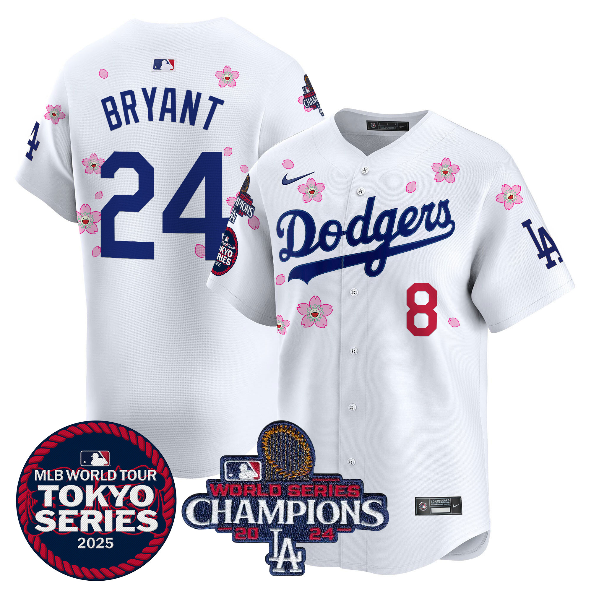 Kobe Bryant Men's Los Angeles Dodgers Tokyo Series 2025 World Series Champions Patch Vapor Premier Limited White Jersey - Stitched
