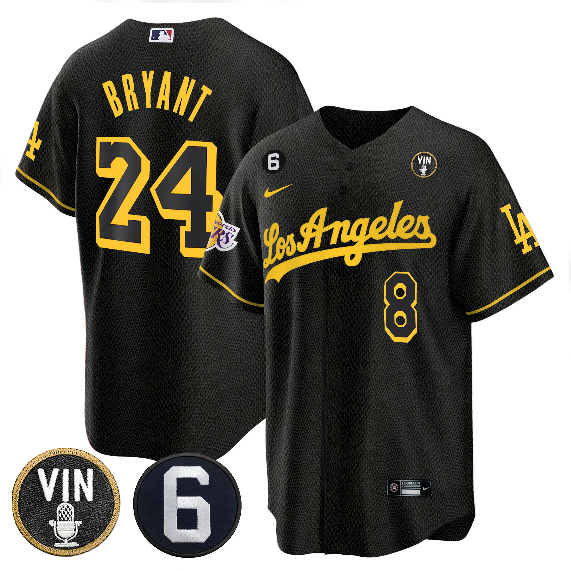 Kobe Bryant Men's Split Dodgers - Los Angeles Lakers Cool Base Black Mamba Jersey - All Stitched