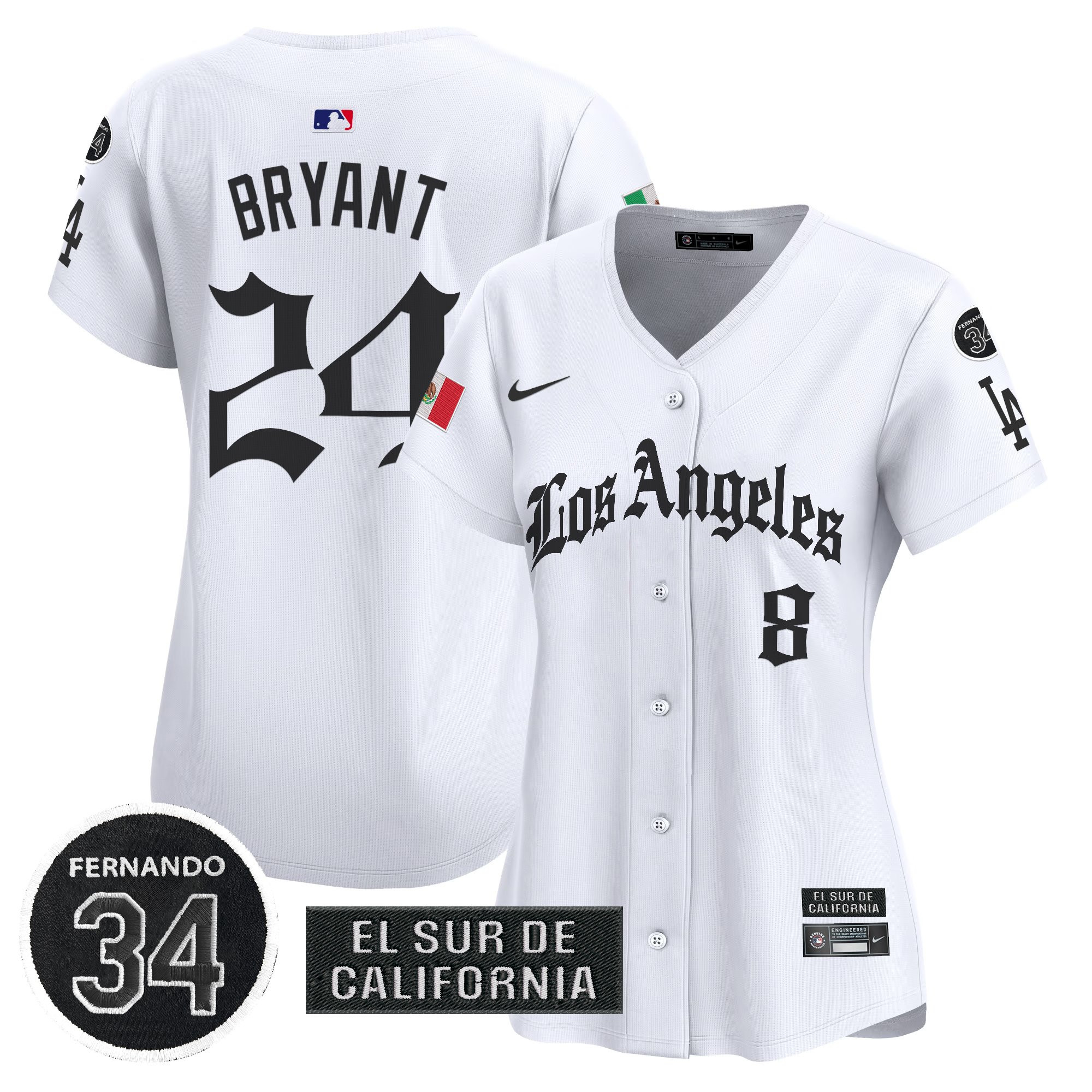 Kobe Bryant Women's Los Angeles Dodgers Mexico 2025 LA Gothic Style Vapor Premier Limited White Jersey - All Stitched