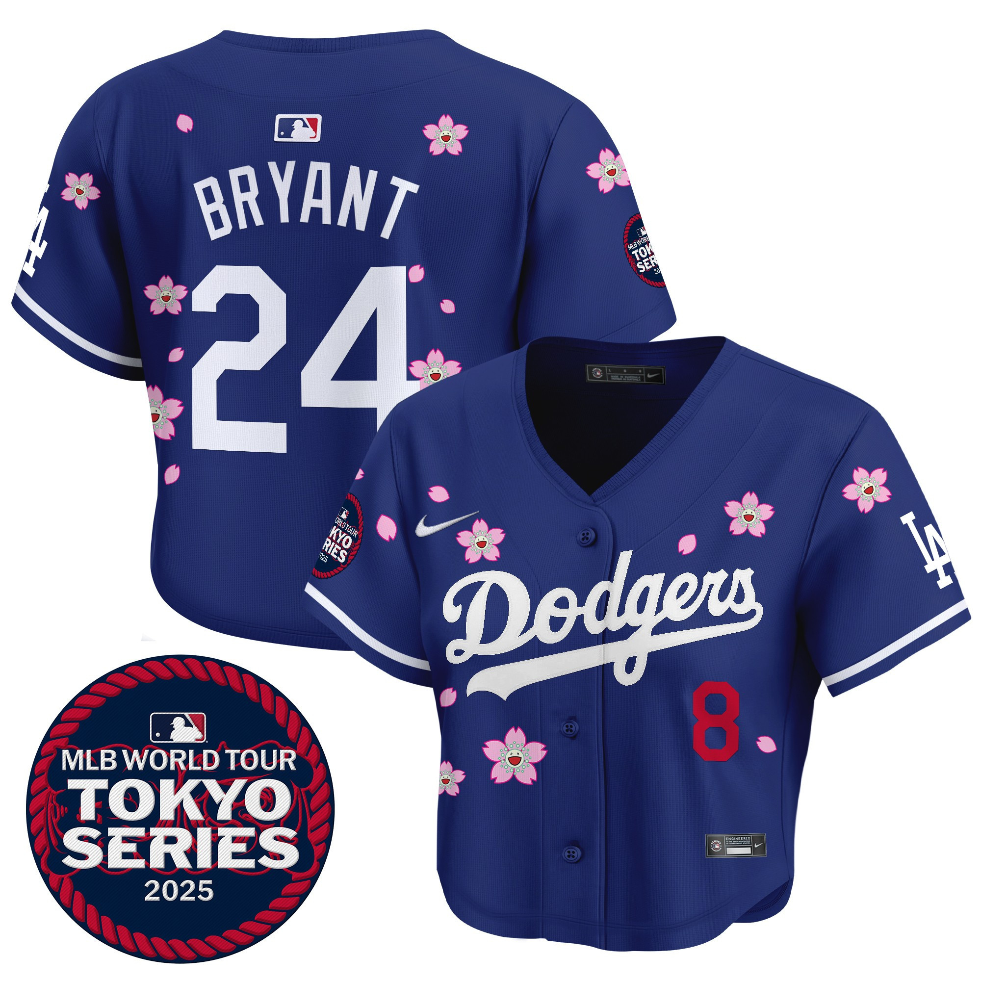 Kobe Bryant Women's Los Angeles Dodgers Tokyo Series 2025 Crop Top Baseball Royal Jersey - Stitched