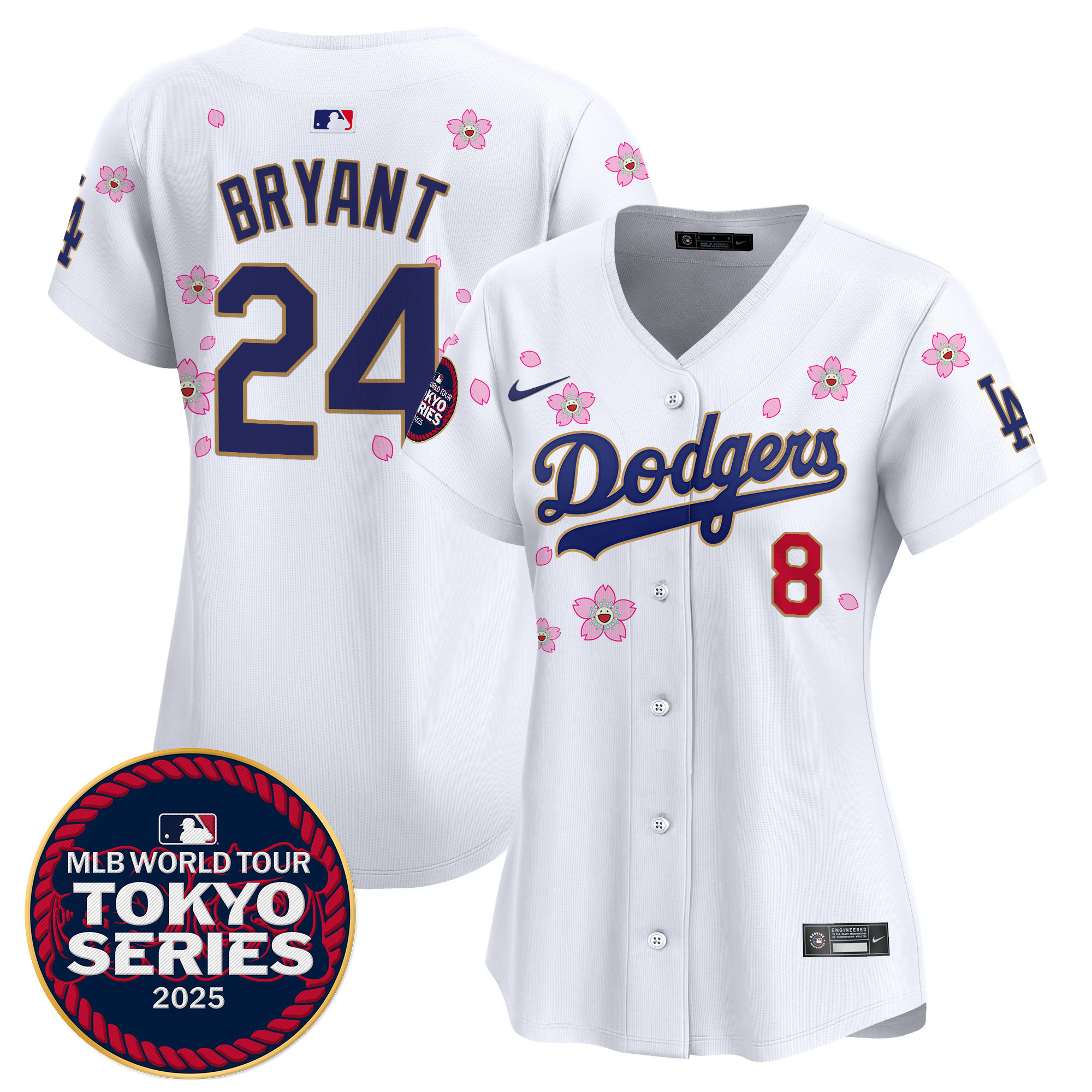 Kobe Bryant Women's Los Angeles Dodgers Tokyo Series 2025 Gold Trim Vapor Premier Limited White Jersey V2 - Stitched