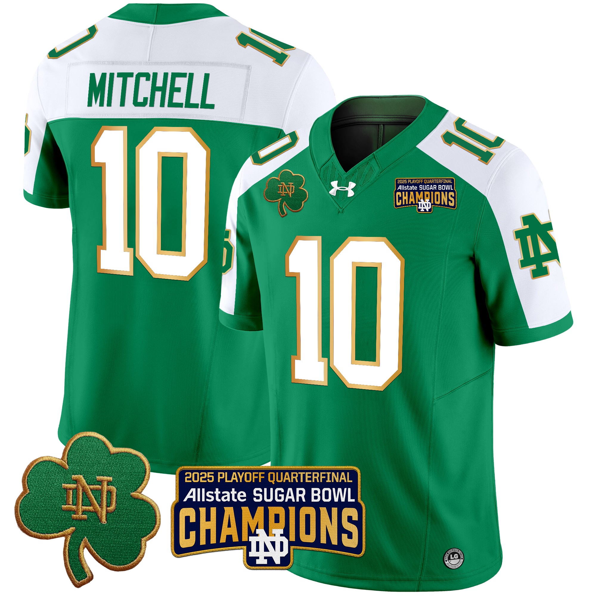 Kris Mitchell Men's Notre Dame Fighting Irish 2025 Playoff Sugar Bowl Champions Patch Vapor Limited Green Alternate Jersey - All Stitched