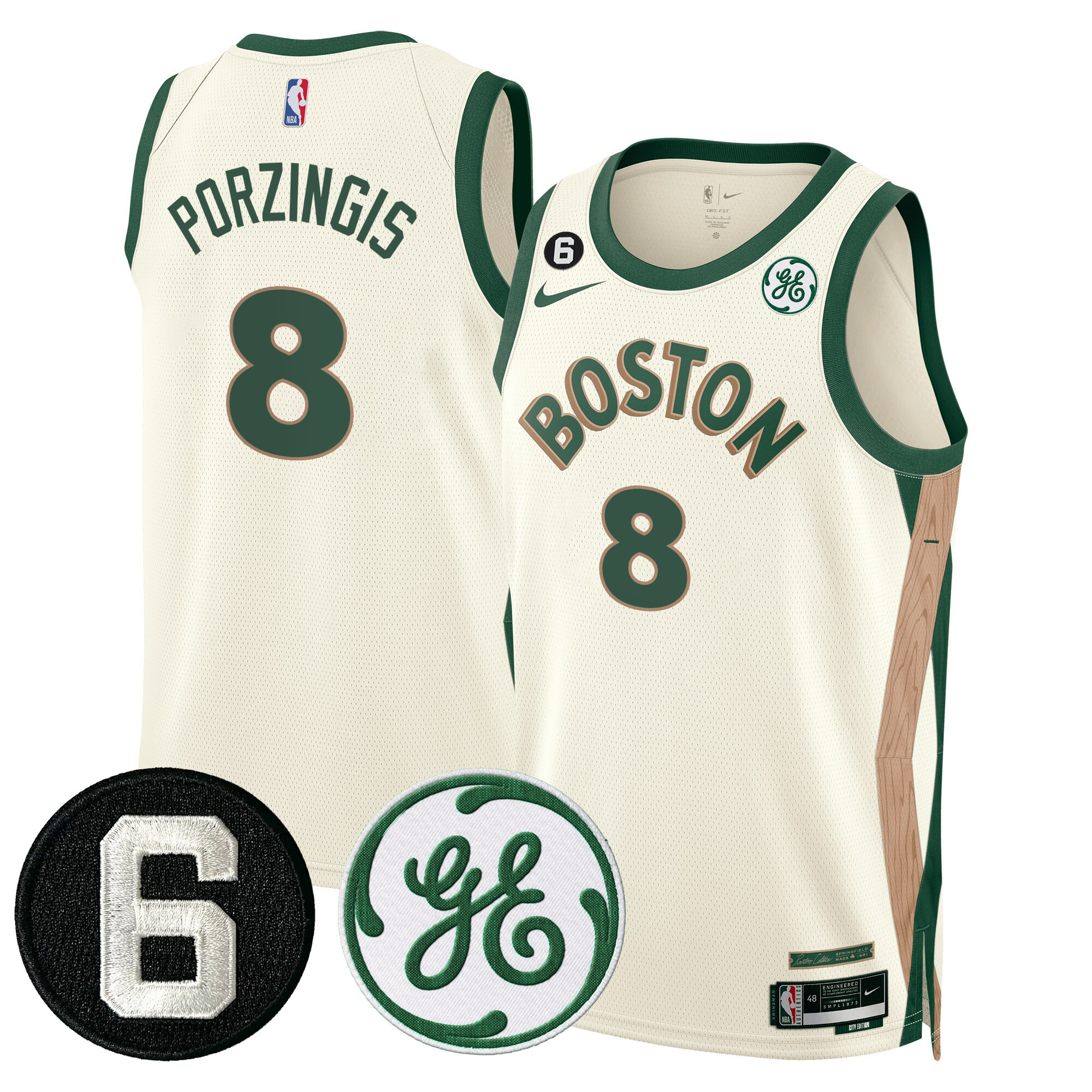 Kristaps Porzingis Men's Boston Celtics Bill Russell & John Havlicek Patch 23/24 City Jersey - All Stitched