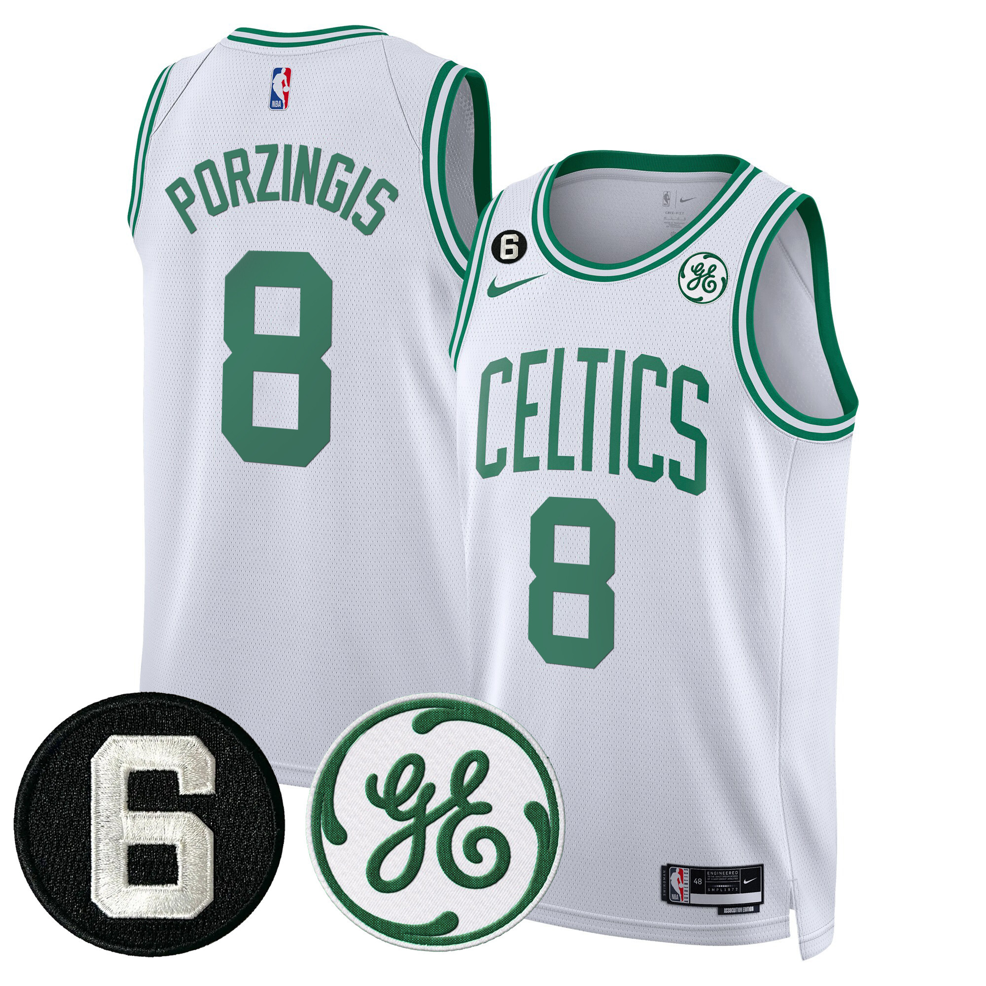 Kristaps Porzingis Men's Boston Celtics Bill Russell & John Havlicek Patch Association Jersey - All Stitched