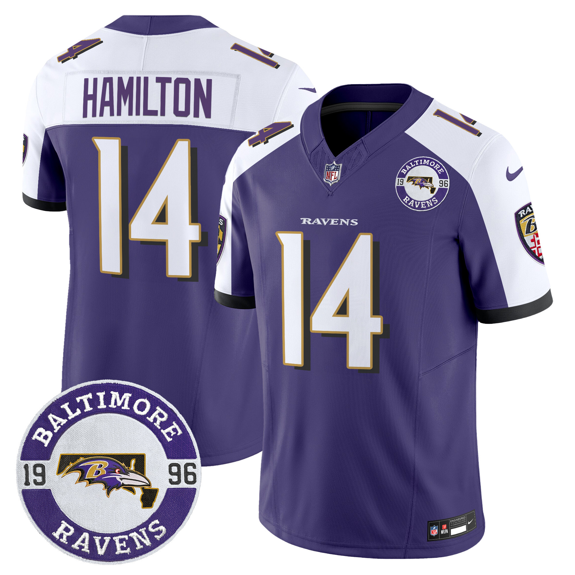 Kyle Hamilton Men's Baltimore Ravens 2024 Vapor Limited Purple Alternate Jersey - Est. 1996 Patch - All Stitched