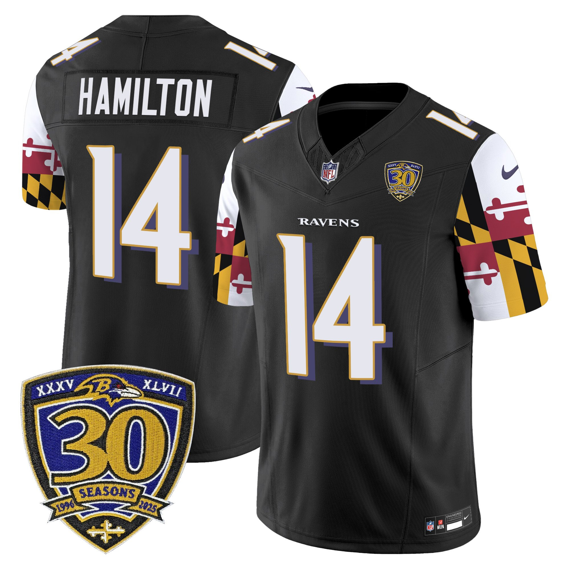 Kyle Hamilton Men's Baltimore Ravens Maryland Flag Edition Vapor Limited Black Jersey - 30th Anniversary Patch - All Stitched