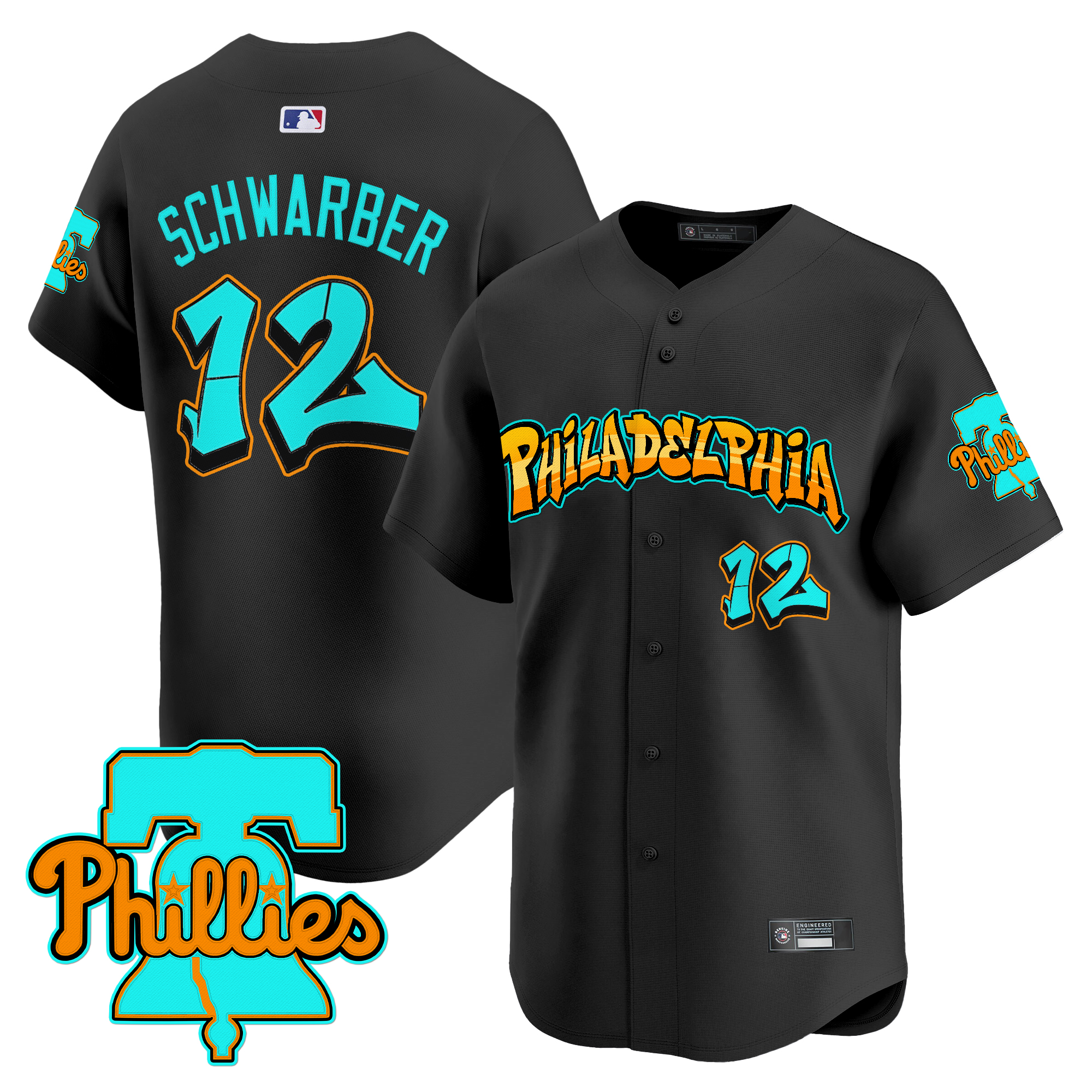 Kyle Schwarber Men's Philadelphia Phillies 'Graffiti Broad Street Edition 'Vapor Premier Limited Black Jersey - All Stitched