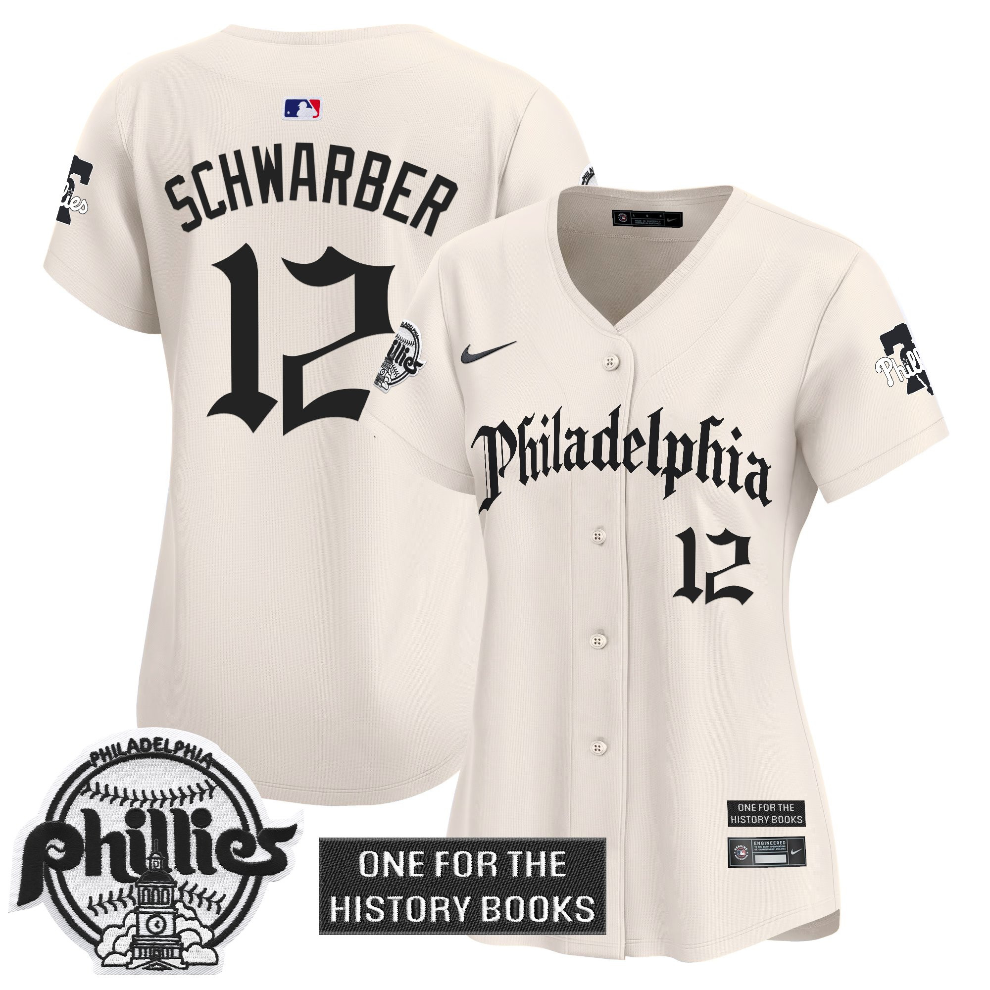 Kyle Schwarber Women's Philadelphia Phillies Retro Newspaper Edition Vapor Premier Limited Cream Jersey - All Stitched