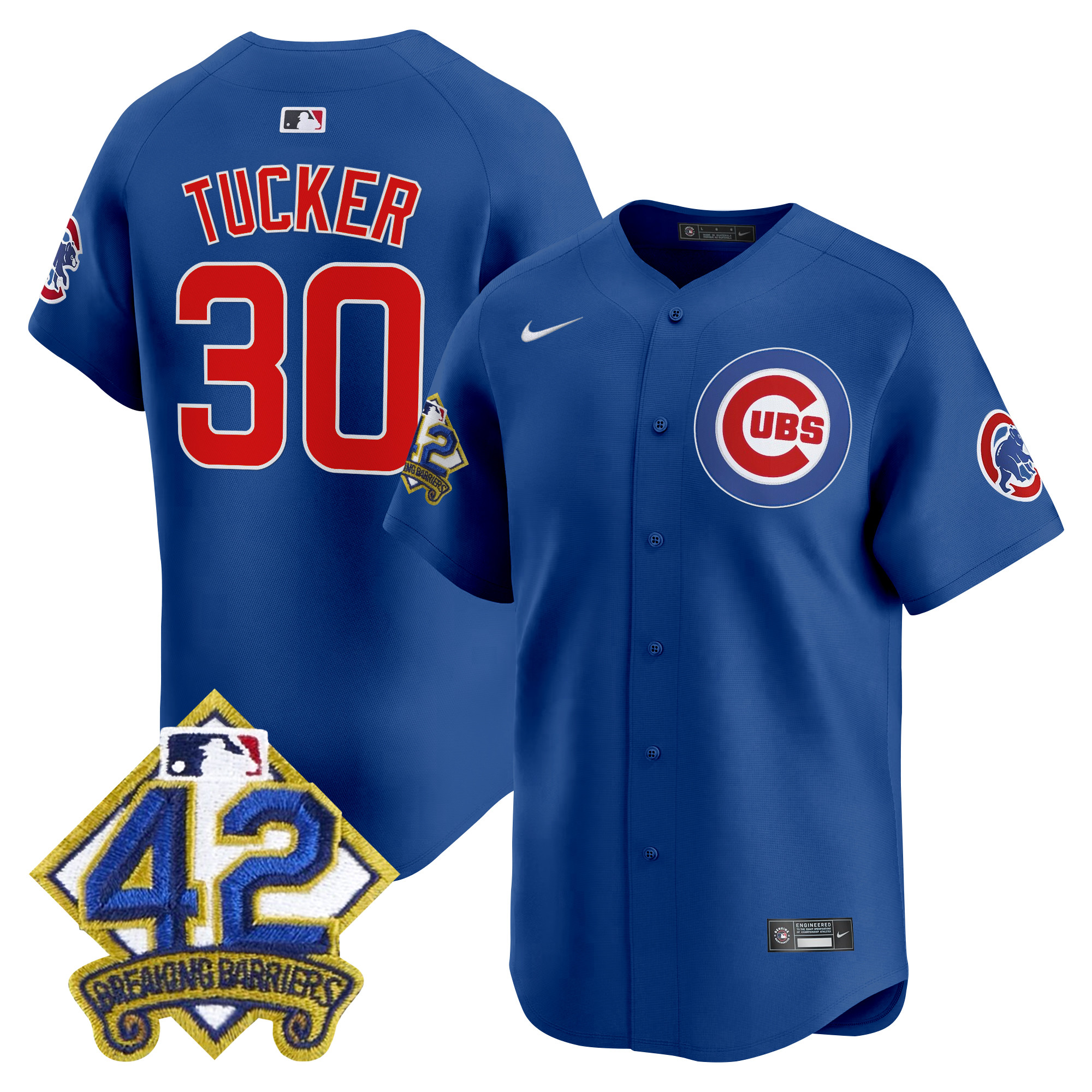 Kyle Tucker Men's Chicago Cubs 2025 Jackie Robinson Patch Vapor Premier Limited Royal Jersey - All Stitched