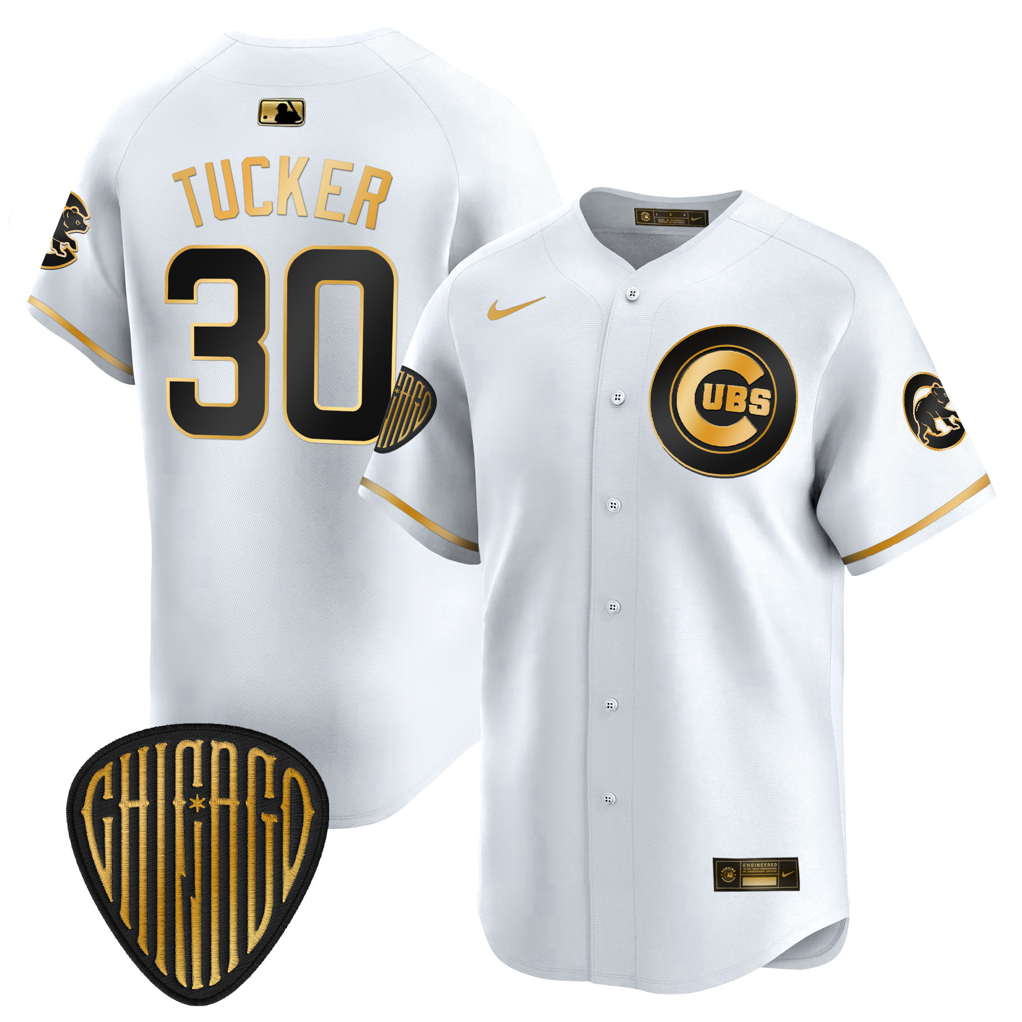 Kyle Tucker Men's Chicago Cubs 2025 Vapor Premier Limited White Gold Jersey - All Stitched