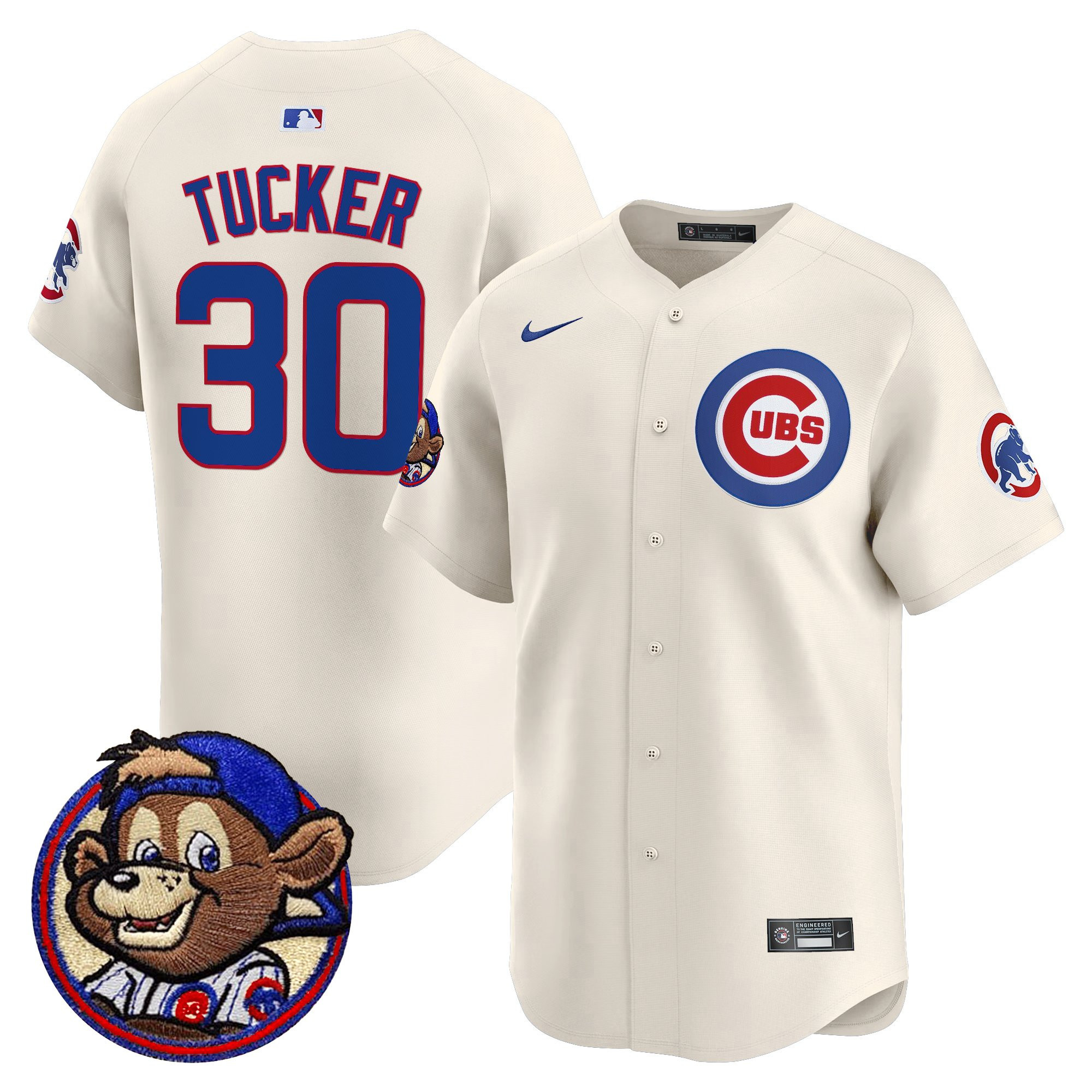 Kyle Tucker Men's Chicago Cubs Clark Patch Vapor Premier Limited Cream Jersey - All Stitched