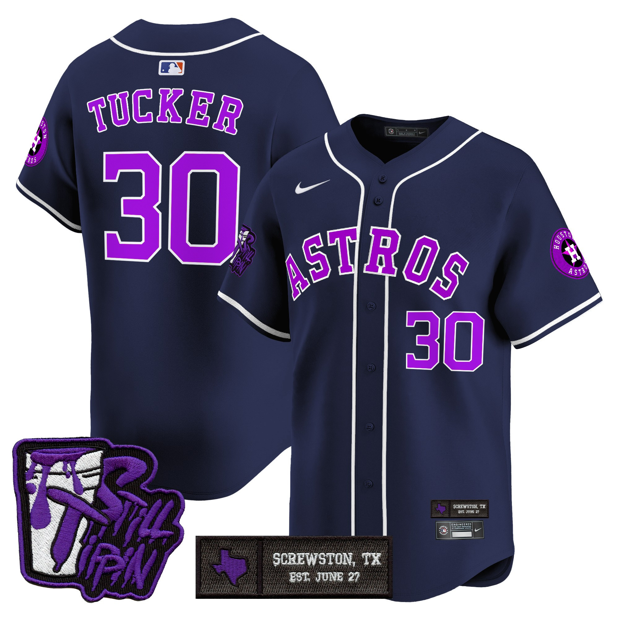 Kyle Tucker Men's Houston Astros DJ Screw Still Tippin Purple Patch Vapor Premier Limited Navy Jersey - Stitched