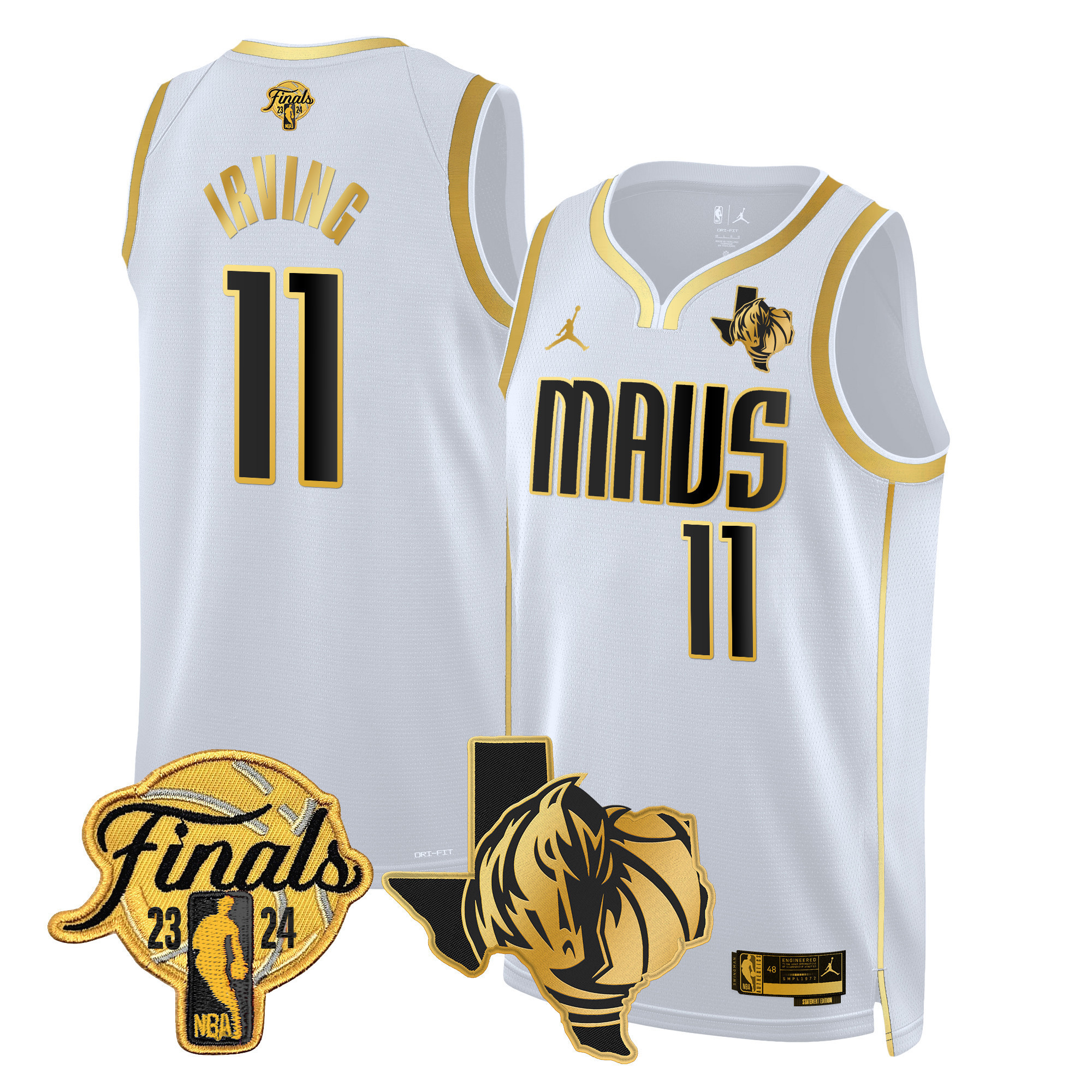 Kyrie Irving Men's Dallas Mavericks 2024 Finals & Texas Patch Swingman White Gold Jersey - All Stitched