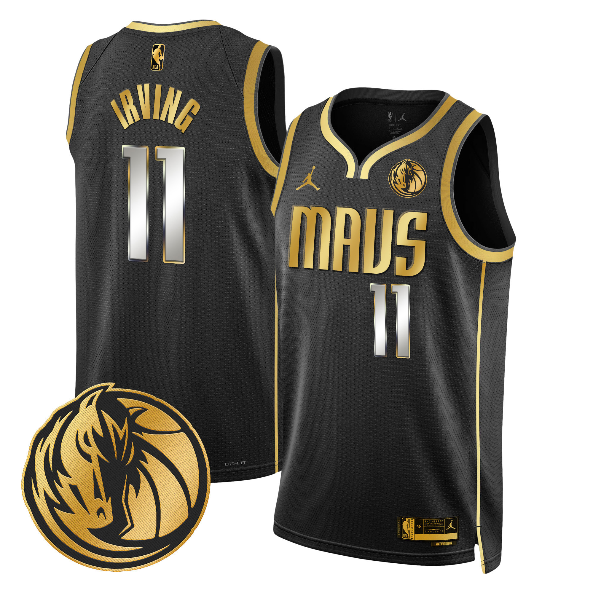 Kyrie Irving Men's Dallas Mavericks Swingman Black Gold Jersey V2 - All Stitched