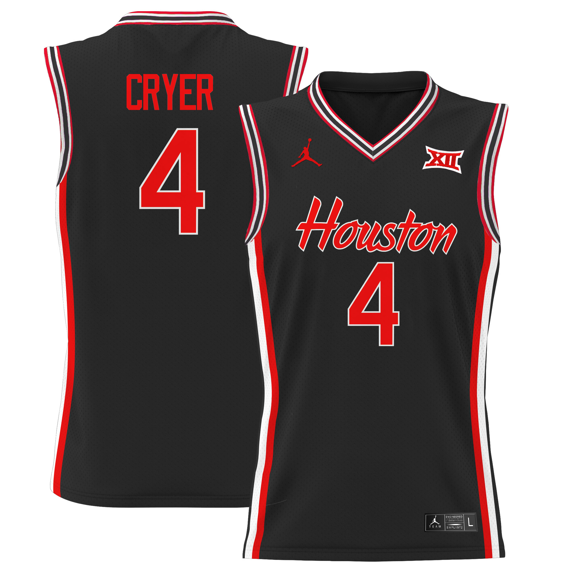 L.J. Cryer Men's Houston Cougars 2025 Lightweight Basketball Black Jersey - All Stitched