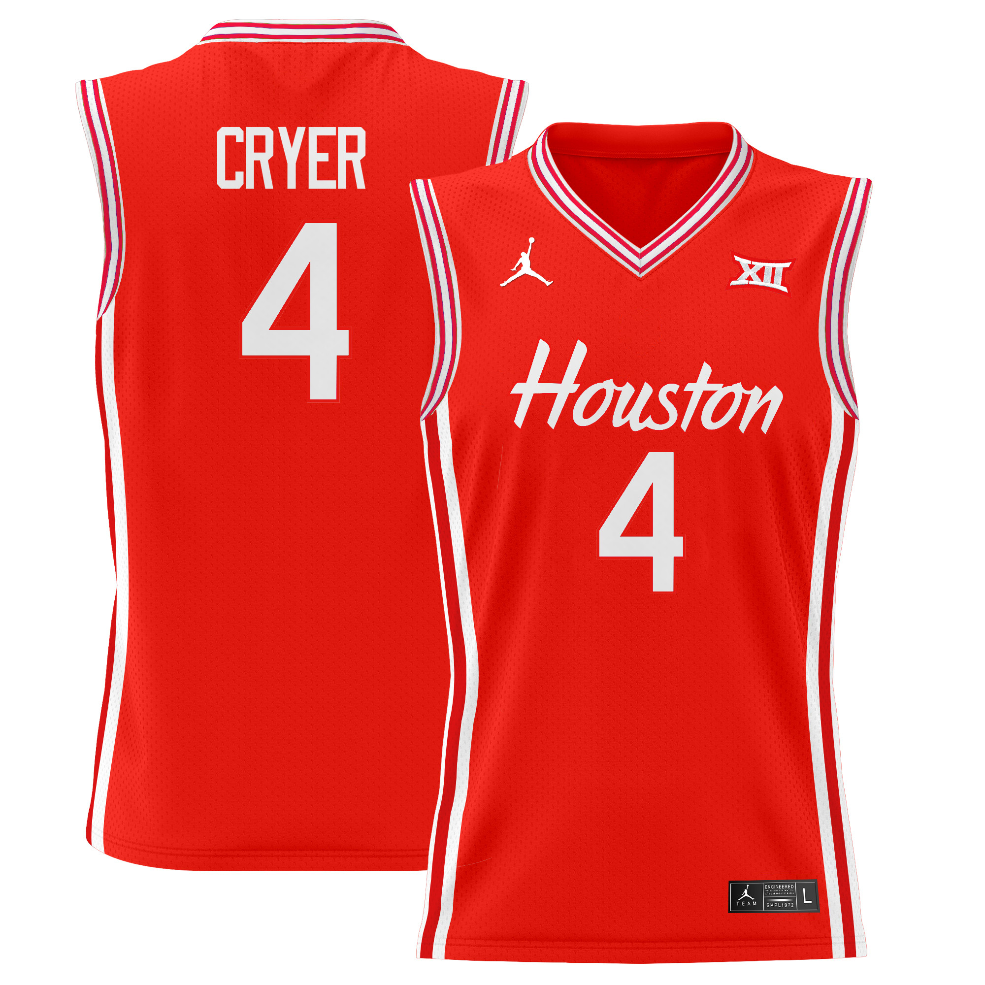L.J. Cryer Men's Houston Cougars 2025 Lightweight Basketball Red Jersey - All Stitched