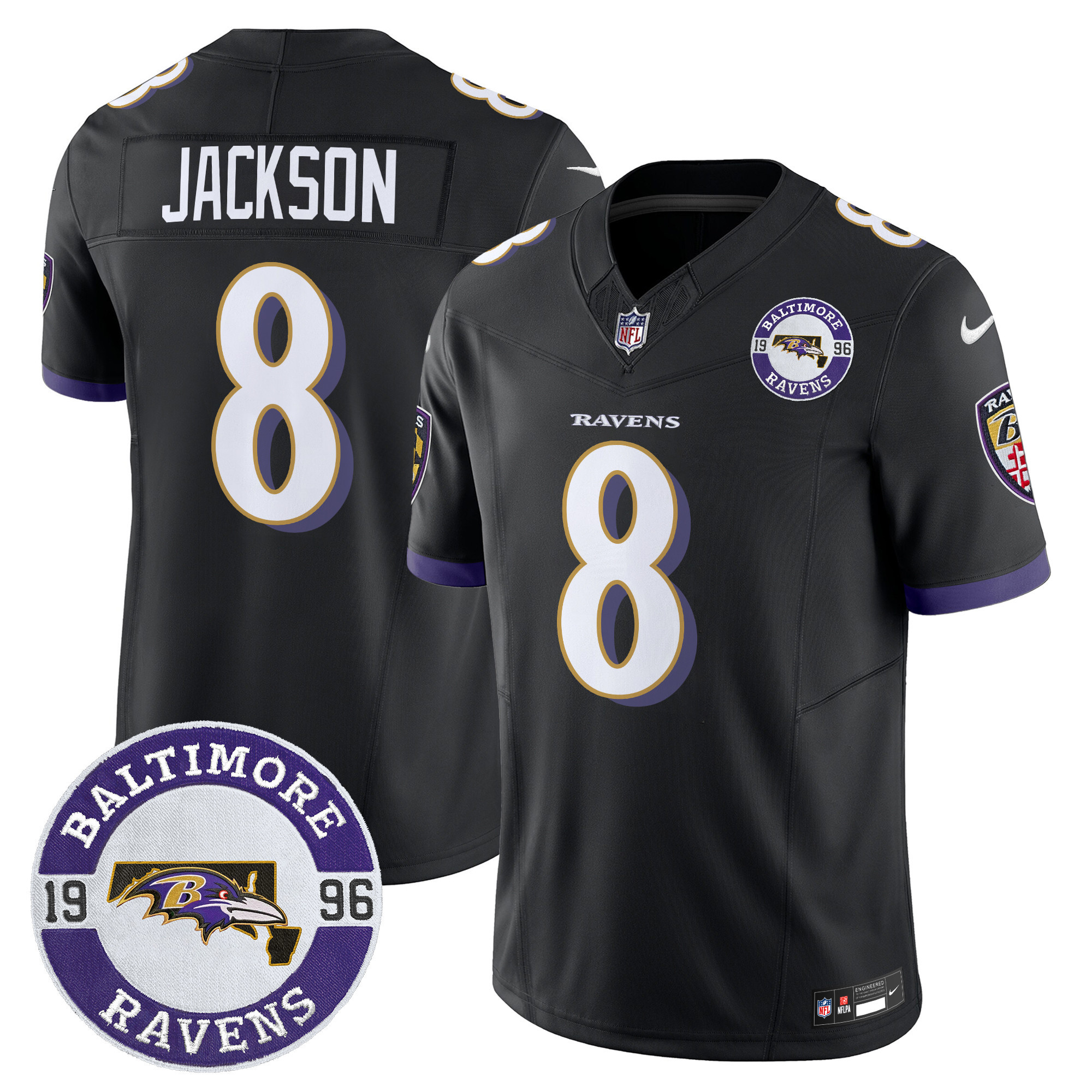 Lamar Jackson Men's Baltimore Ravens 2024 Vapor Limited Black Jersey - Est. 1996 Patch - All Stitched