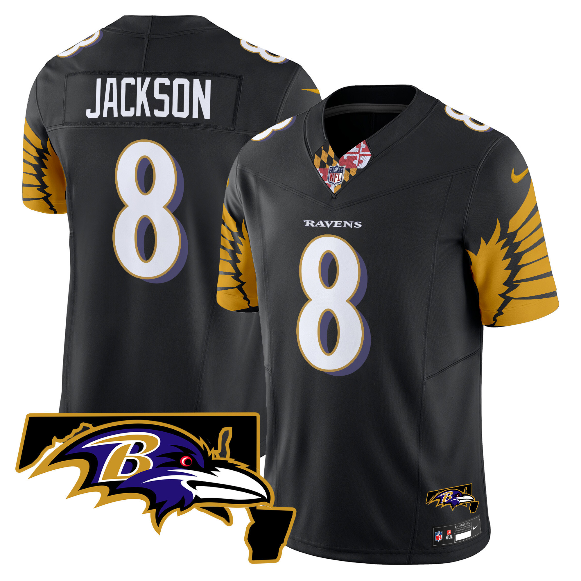 Lamar Jackson Men's Baltimore Ravens Maryland Patch Vapor Limited Black Jersey V3 - All Stitched