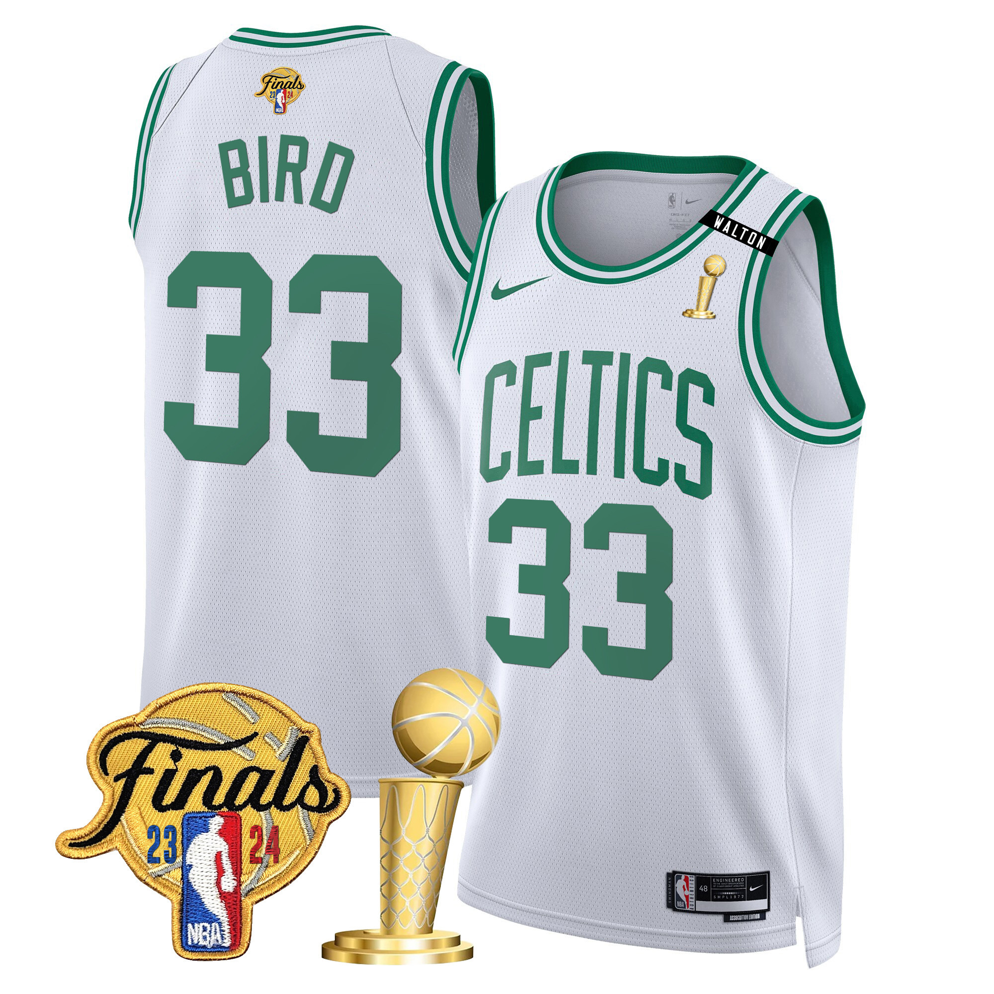 Larry Bird Men's Boston Celtics 2024 Final & Champions Patch Swingman Association Jersey V2 - All Stitched