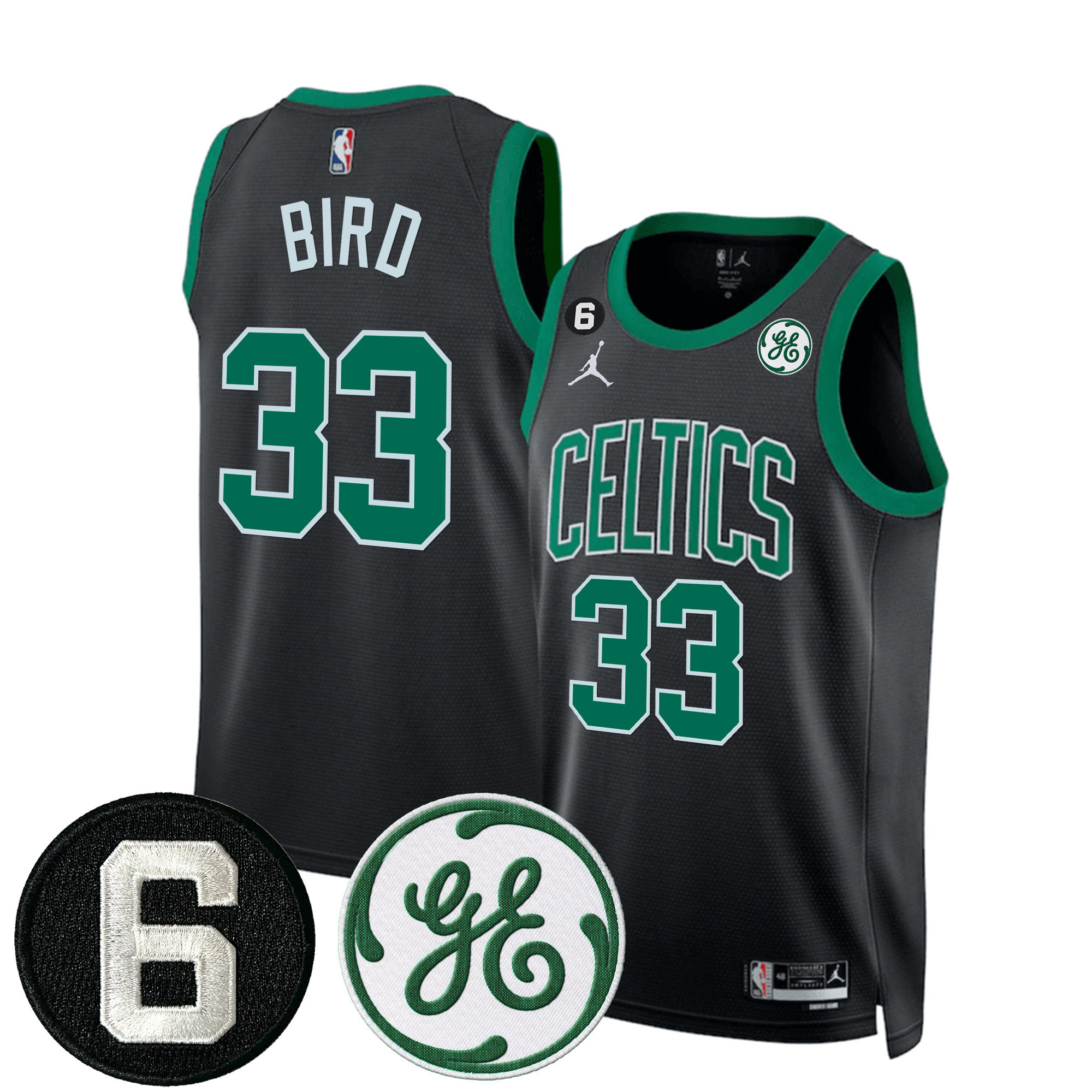 Larry Bird Men's Boston Celtics Bill Russell & John Havlicek Patch Statement Jersey - All Stitched