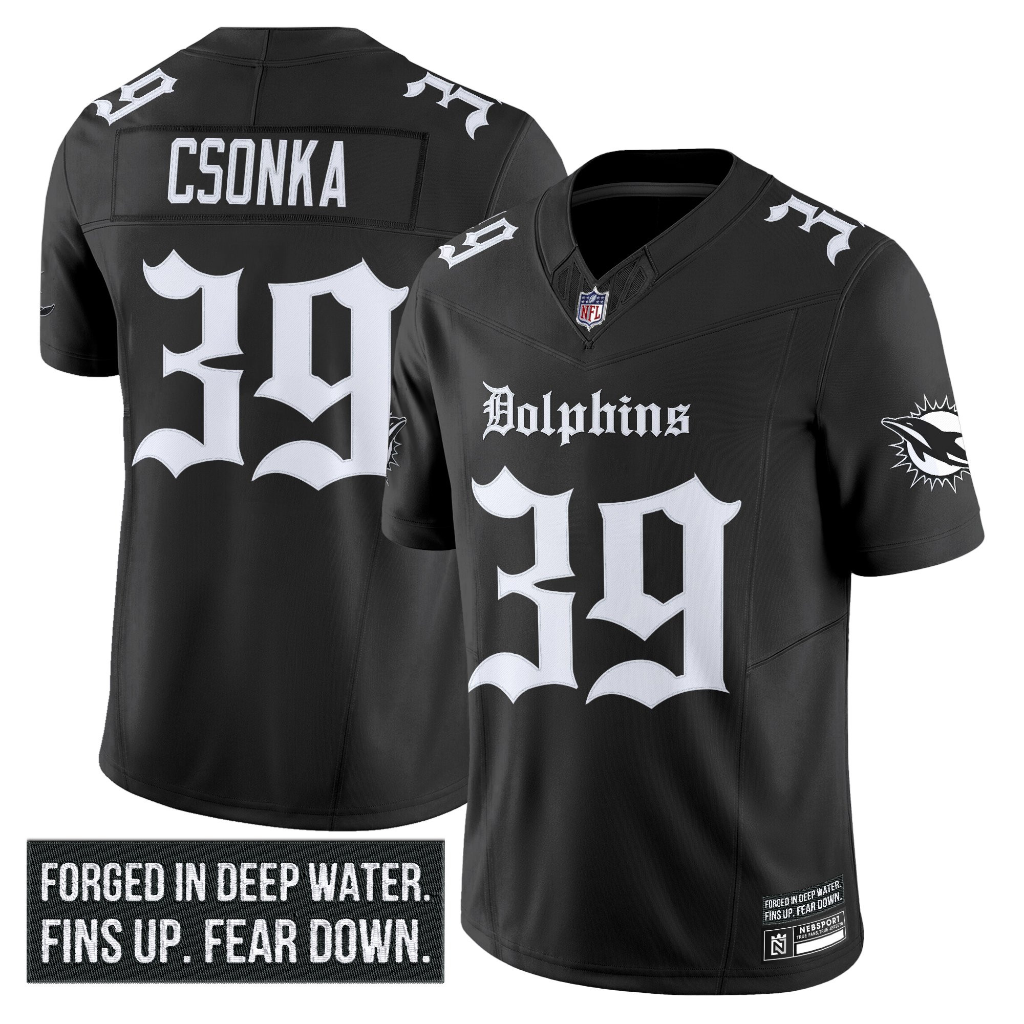 Larry Csonka Men's Miami Dolphins Gothic Deep Water Edition Vapor Limited Black Jersey - All Stitched