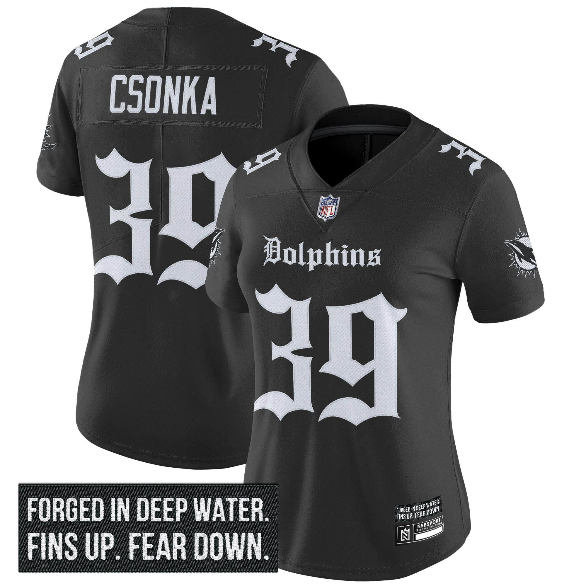 Larry Csonka Women's Miami Dolphins Gothic Deep Water Edition Vapor Limited Black Jersey - All Stitched