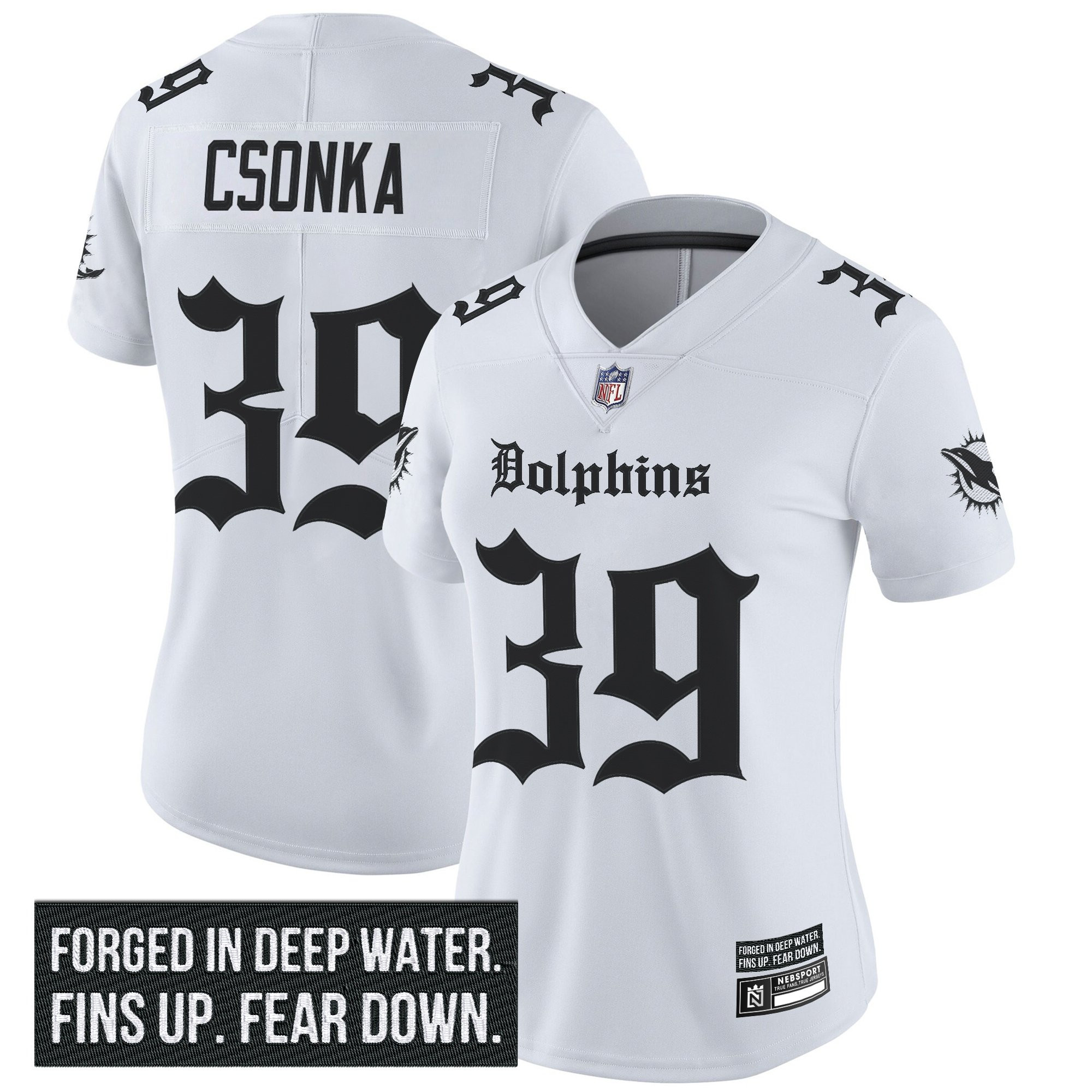 Larry Csonka Women's Miami Dolphins Gothic Deep Water Edition Vapor Limited White Jersey - All Stitched