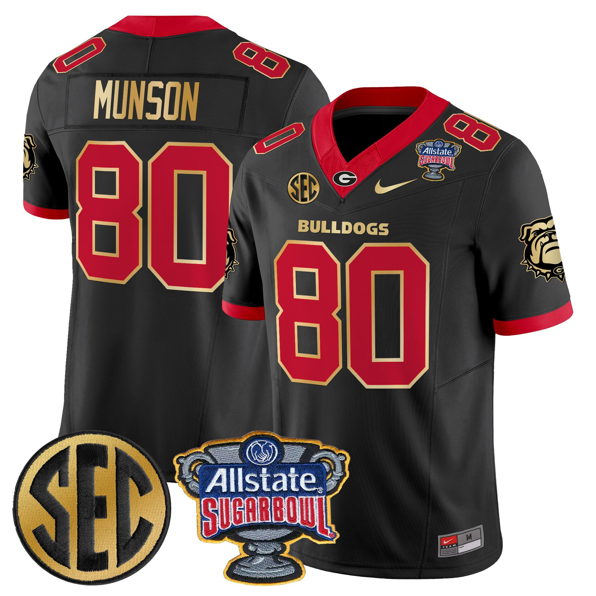 Larry Munson Men's Georgia Bulldogs Sugar Bowl Patch Vapor Limited Black Gold Trim Jersey - All Stitched