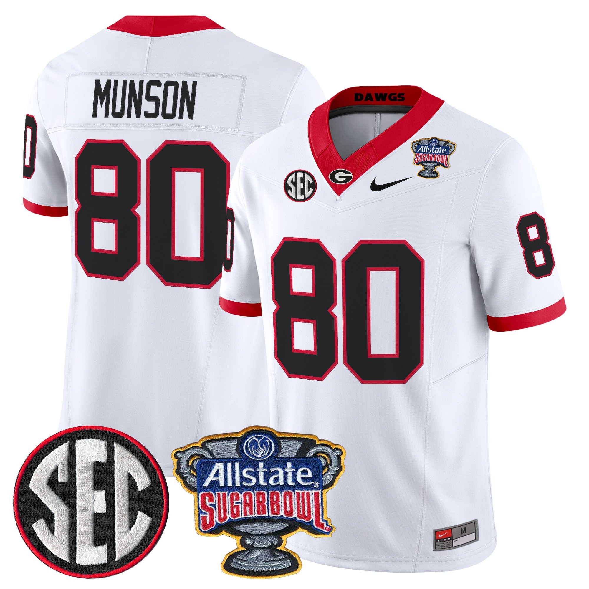 Larry Munson Men's Georgia Bulldogs Sugar Bowl Patch Vapor Limited White Jersey - All Stitched