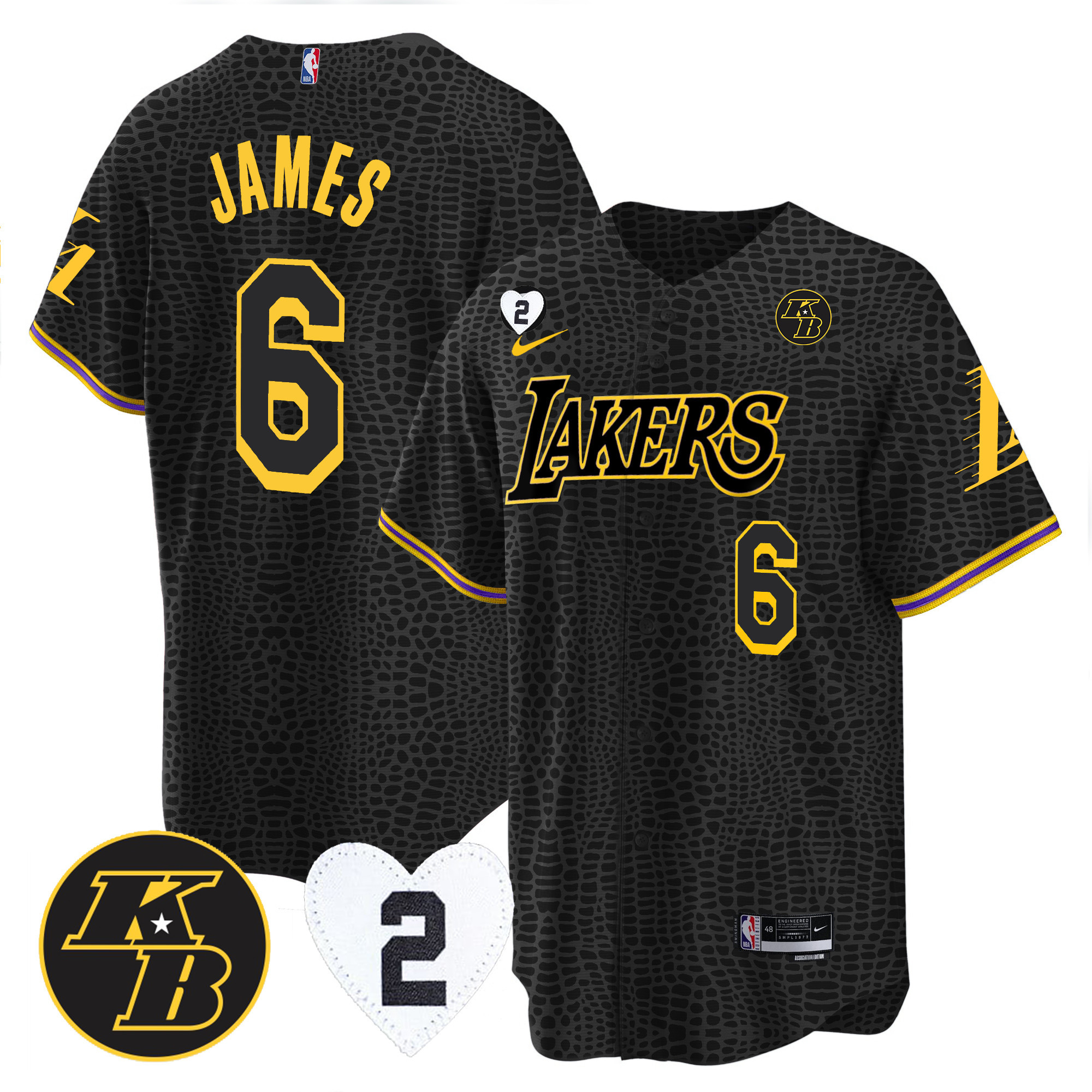 LeBron James Men's Los Angeles Lakers Cool Base Mamba Kobe & GiGi Jersey - All Stitched