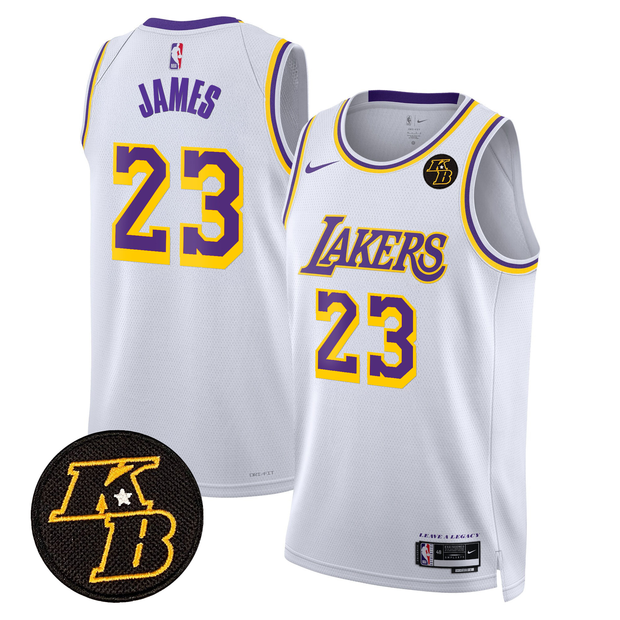 LeBron James Men's Los Angeles Lakers Kobe Bryant Patch Swingman Association Jersey - All Stitched
