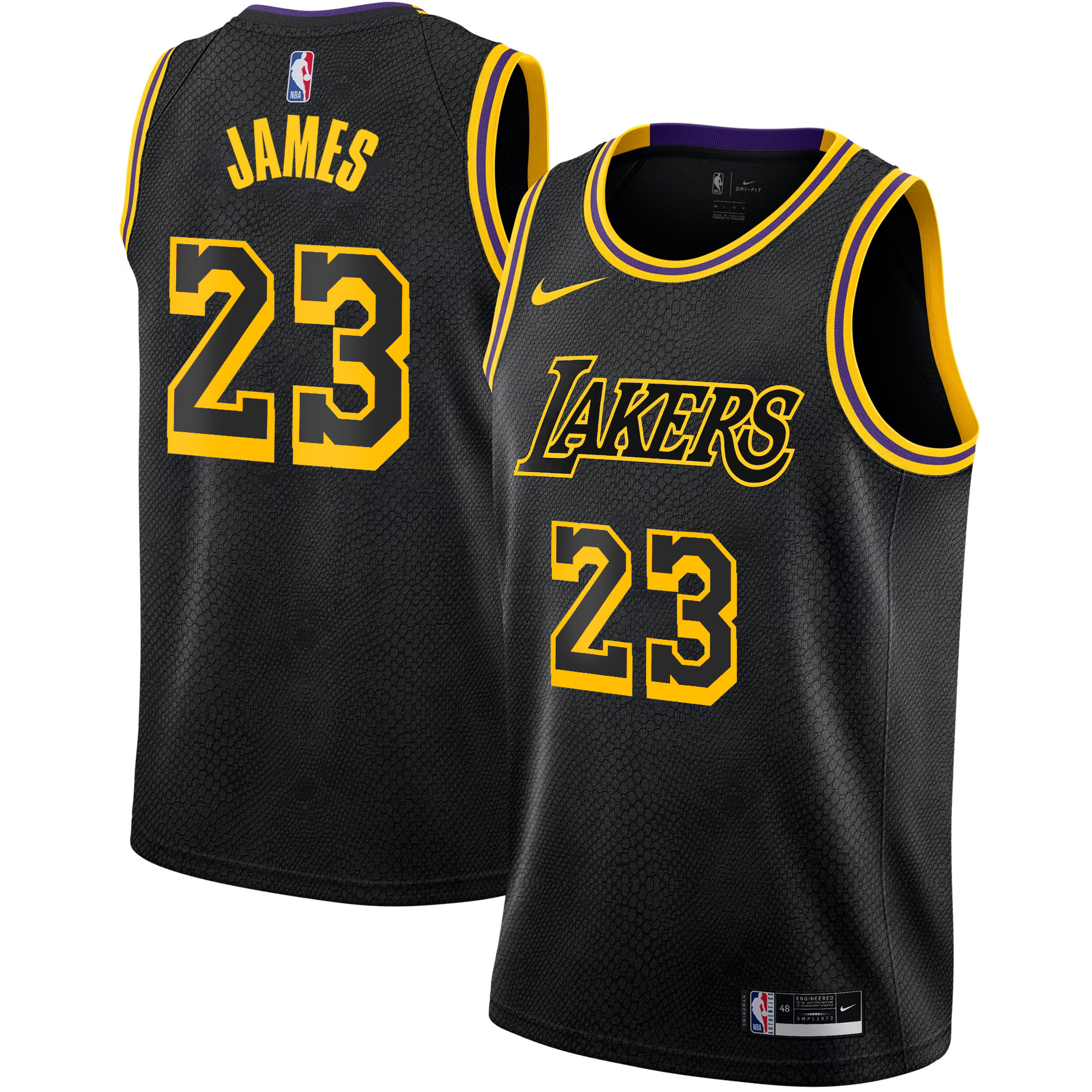LeBron James Men's Los Angeles Lakers Swingman Black Mamba Jersey - All Stitched