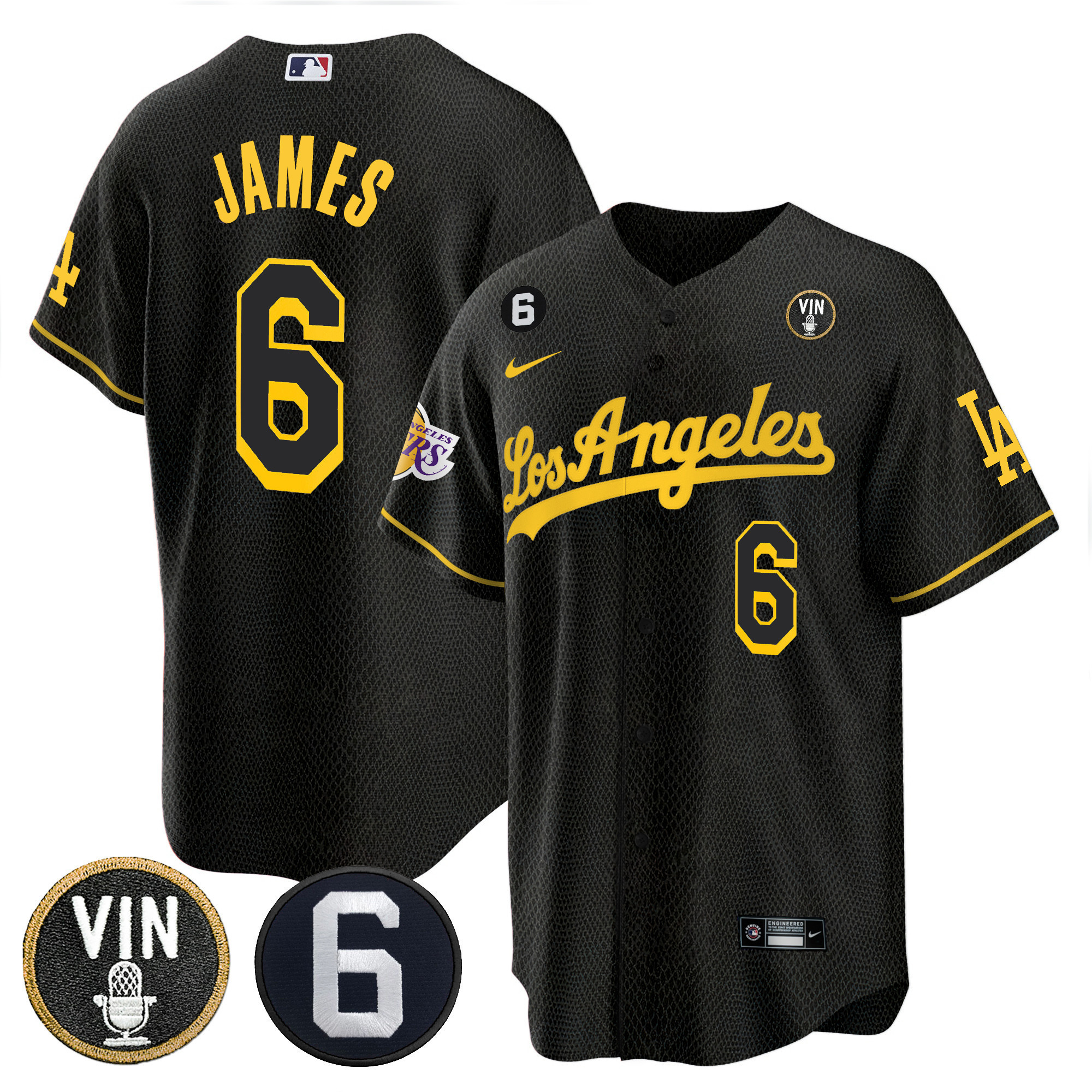LeBron James Men's Split Dodgers - Los Angeles Lakers Cool Base Black Mamba Jersey - All Stitched