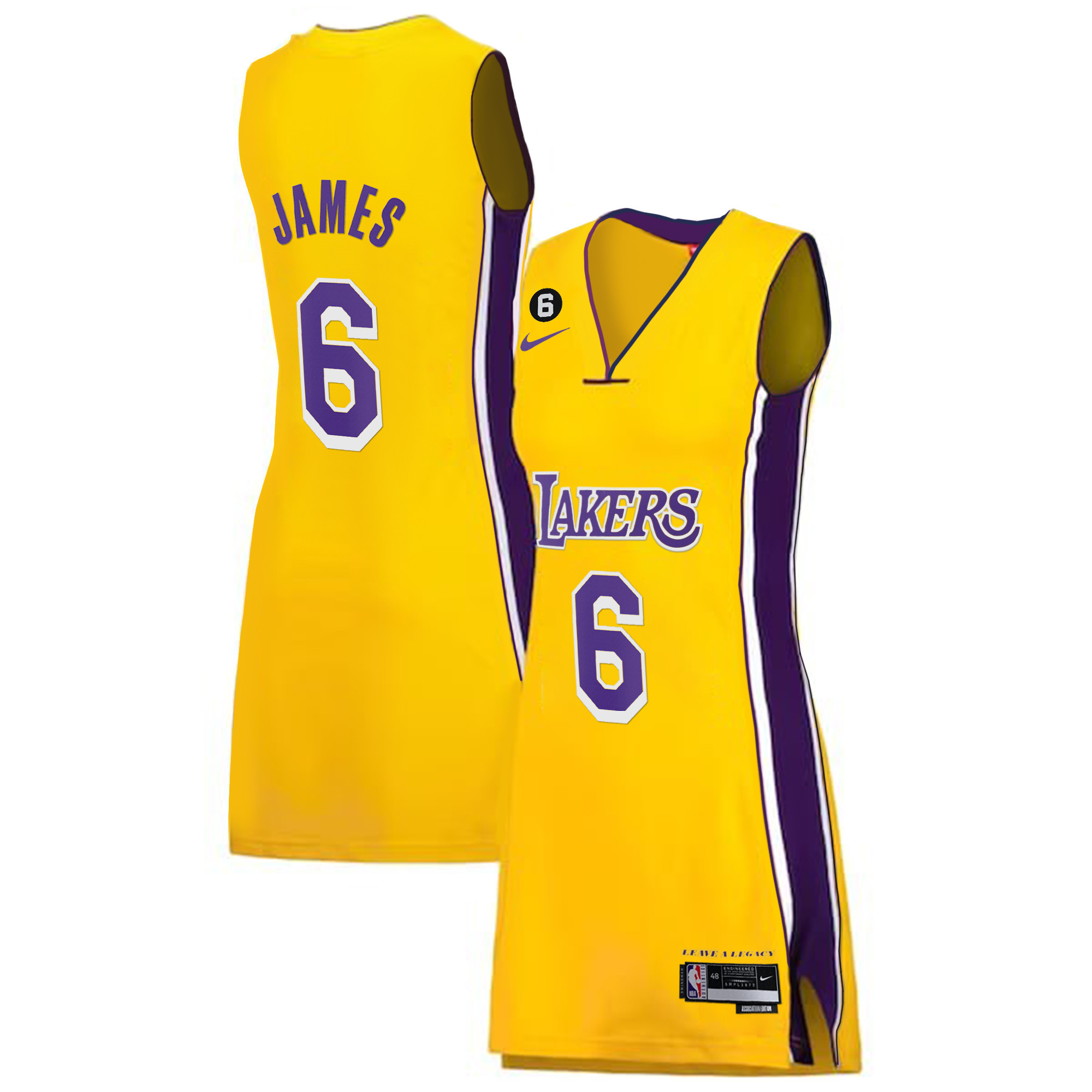 LeBron James Women's Los Angeles Lakers Gold & Split Dress Gold Jersey - All Stitched