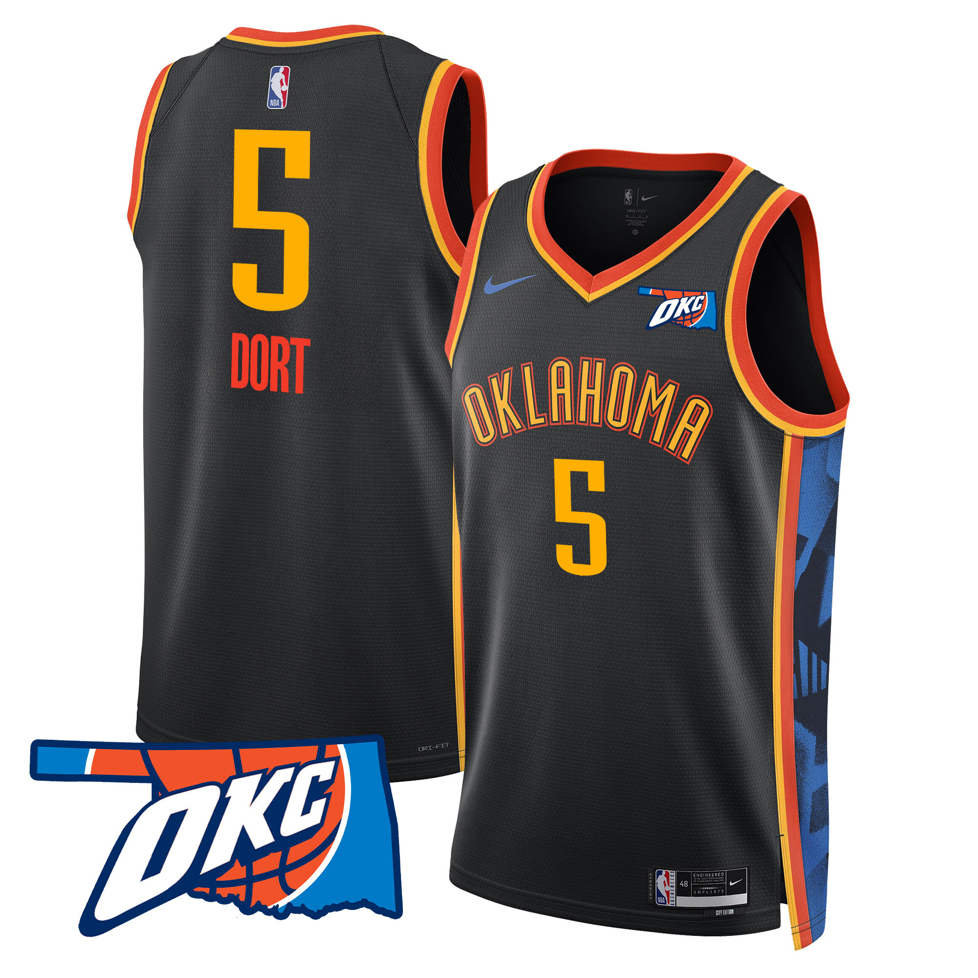 Luguentz Dort Men's Oklahoma City Thunder Swingman 24-25 City Jersey - Oklahoma Patch - All Stitched