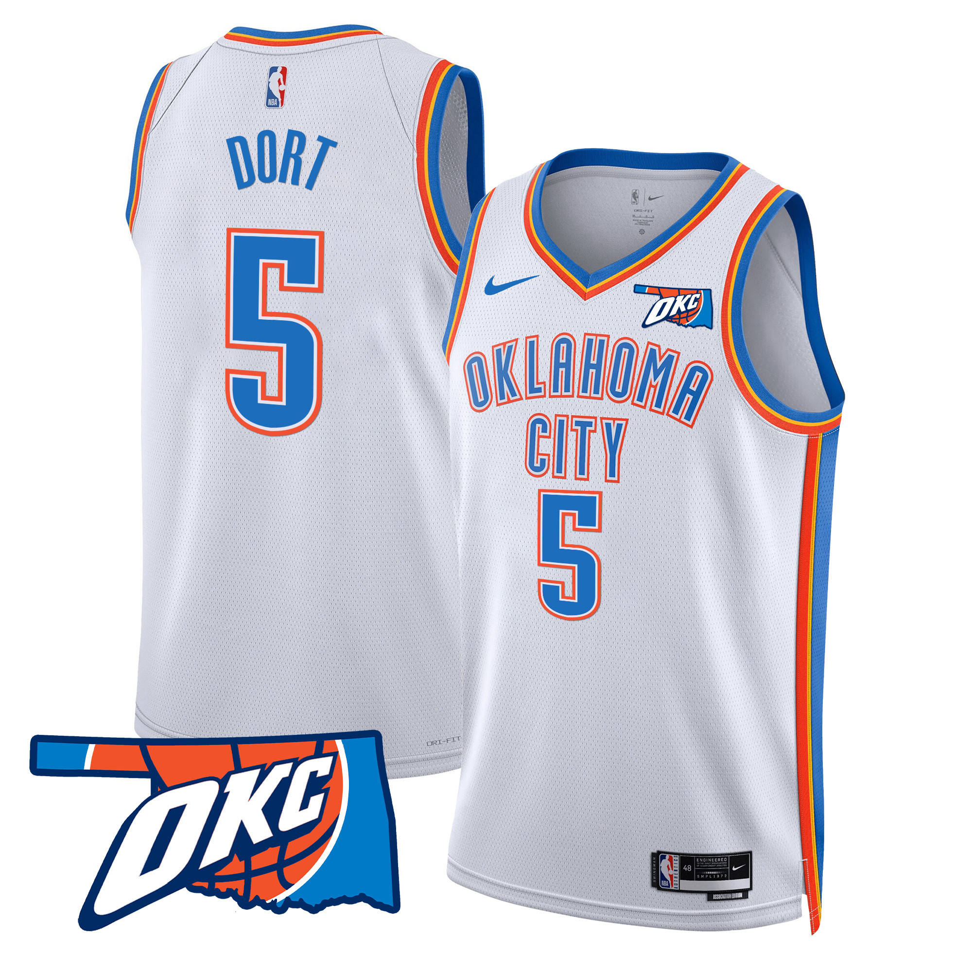 Luguentz Dort Men's Oklahoma City Thunder Swingman Association Jersey - Oklahoma Patch - All Stitched