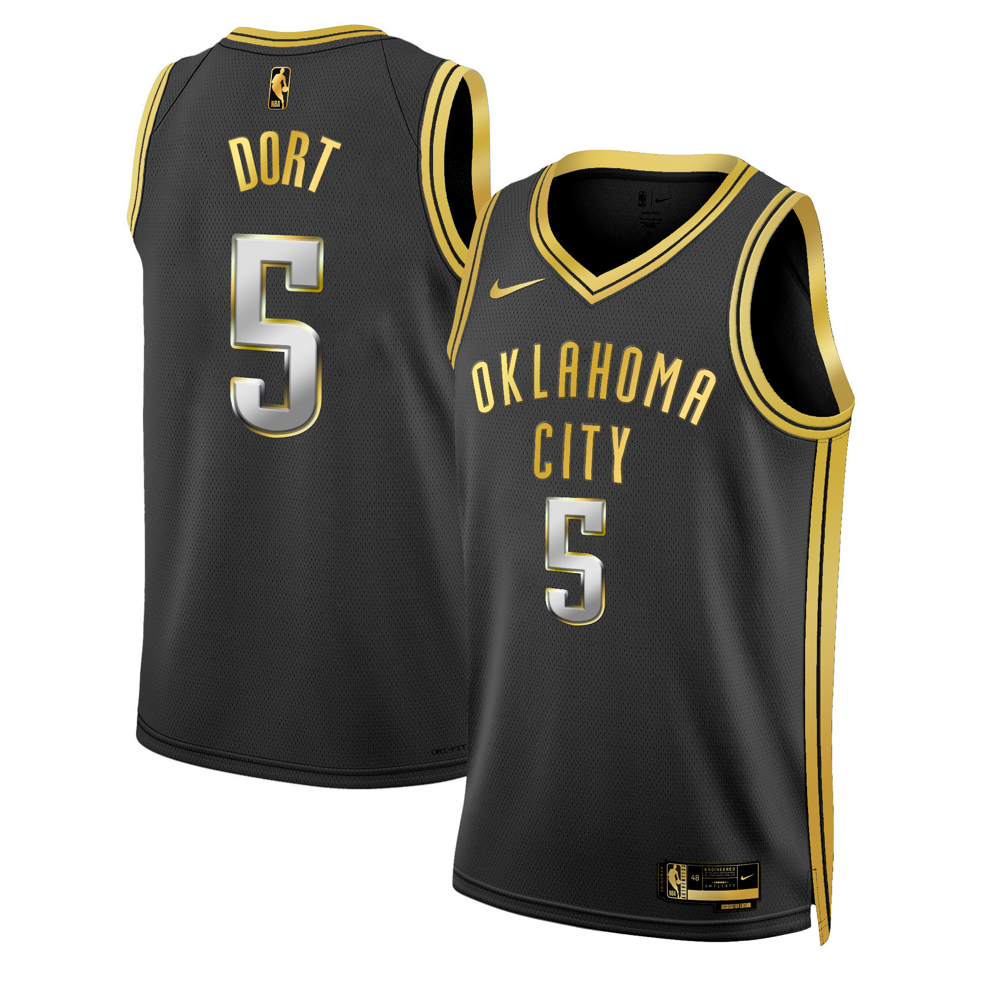 Luguentz Dort Men's Oklahoma City Thunder Swingman Black Gold Jersey - All Stitched