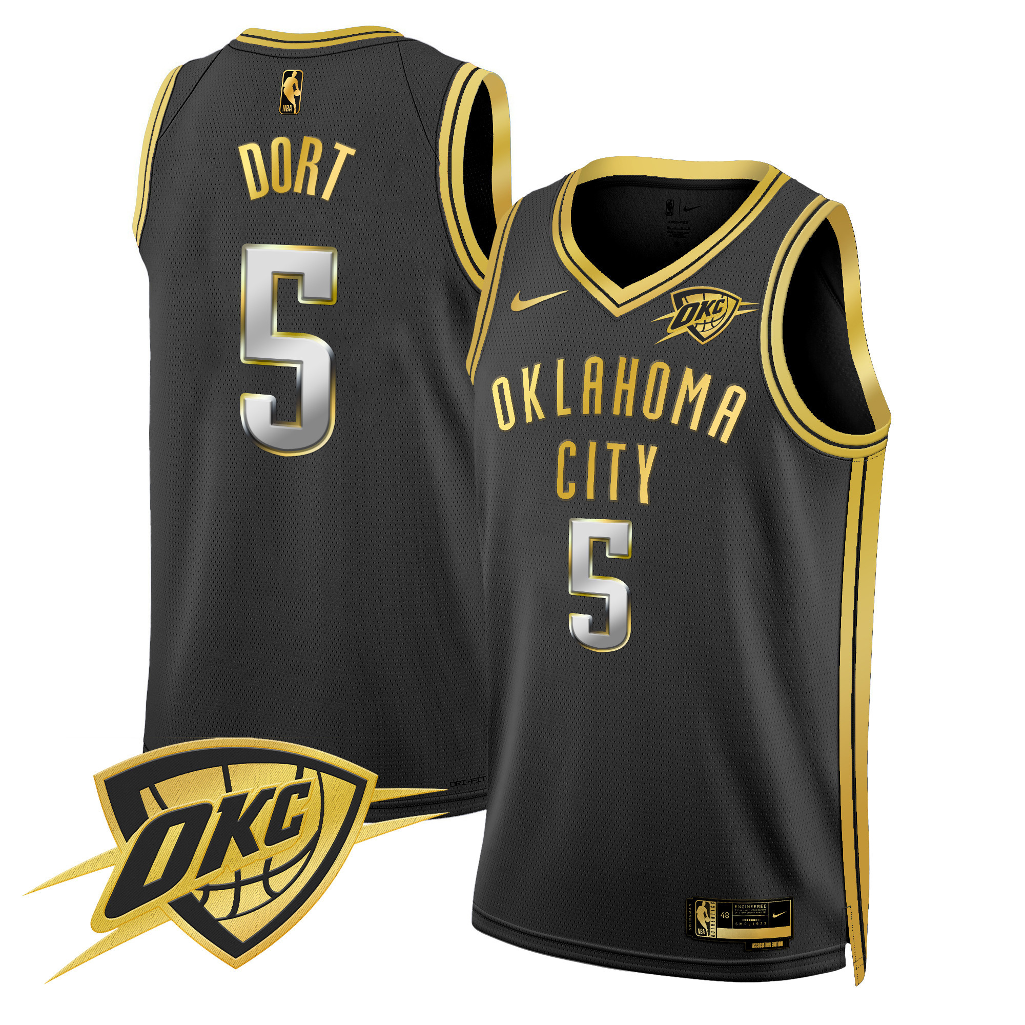 Luguentz Dort Men's Oklahoma City Thunder Swingman Black Gold Jersey V2 - All Stitched