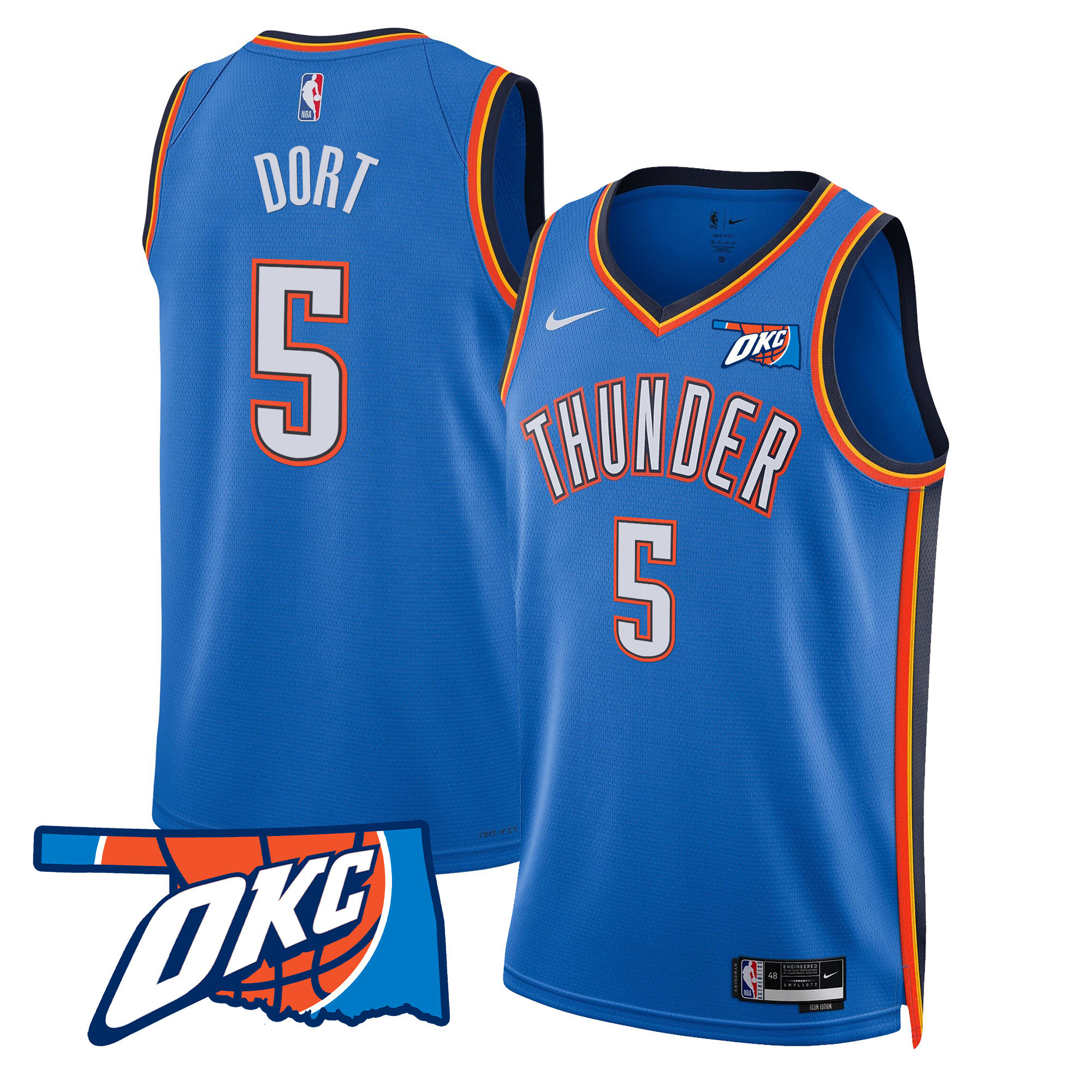Luguentz Dort Men's Oklahoma City Thunder Swingman Icon Jersey - Oklahoma Patch - All Stitched