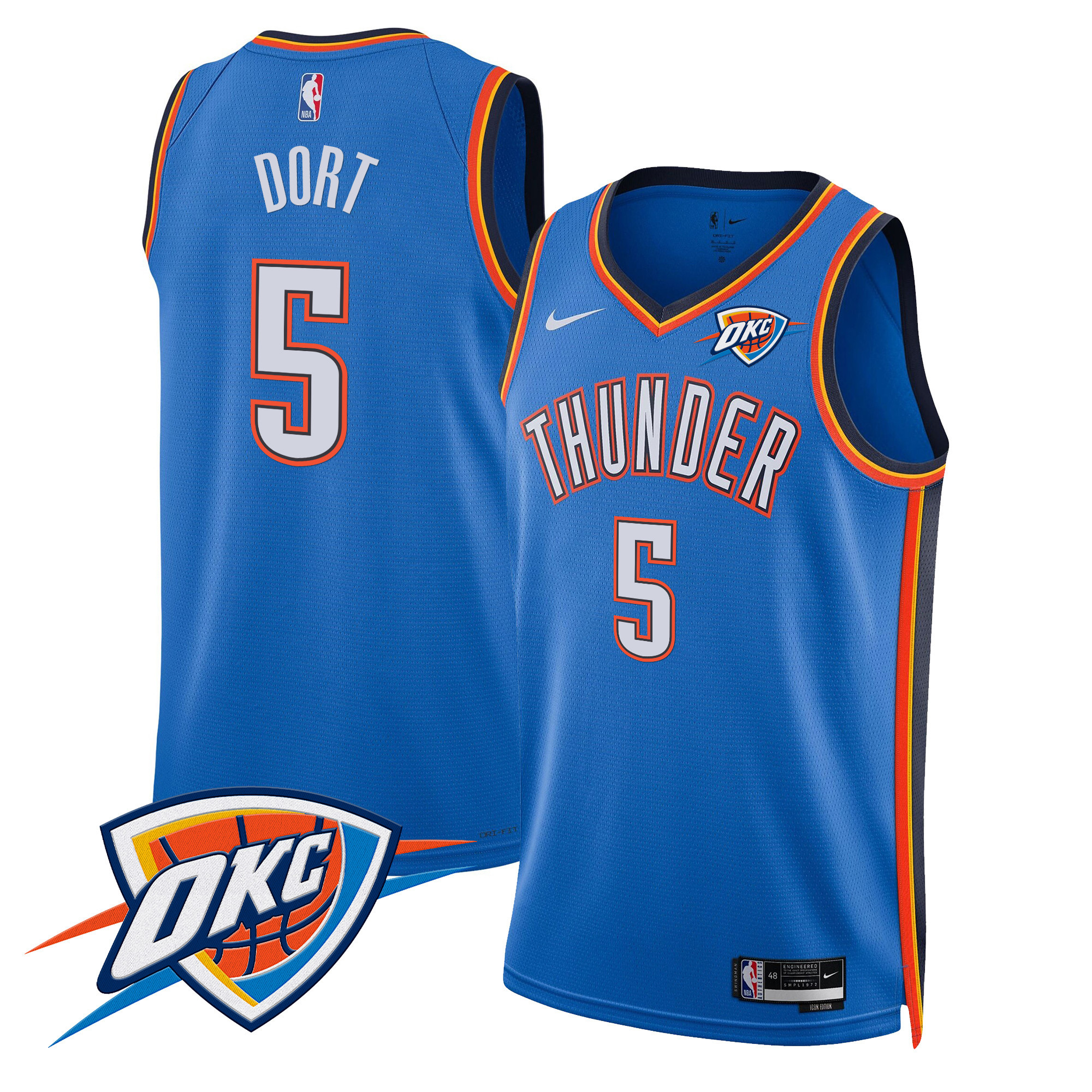 Luguentz Dort Men's Oklahoma City Thunder Swingman Icon Jersey V2 - All Stitched