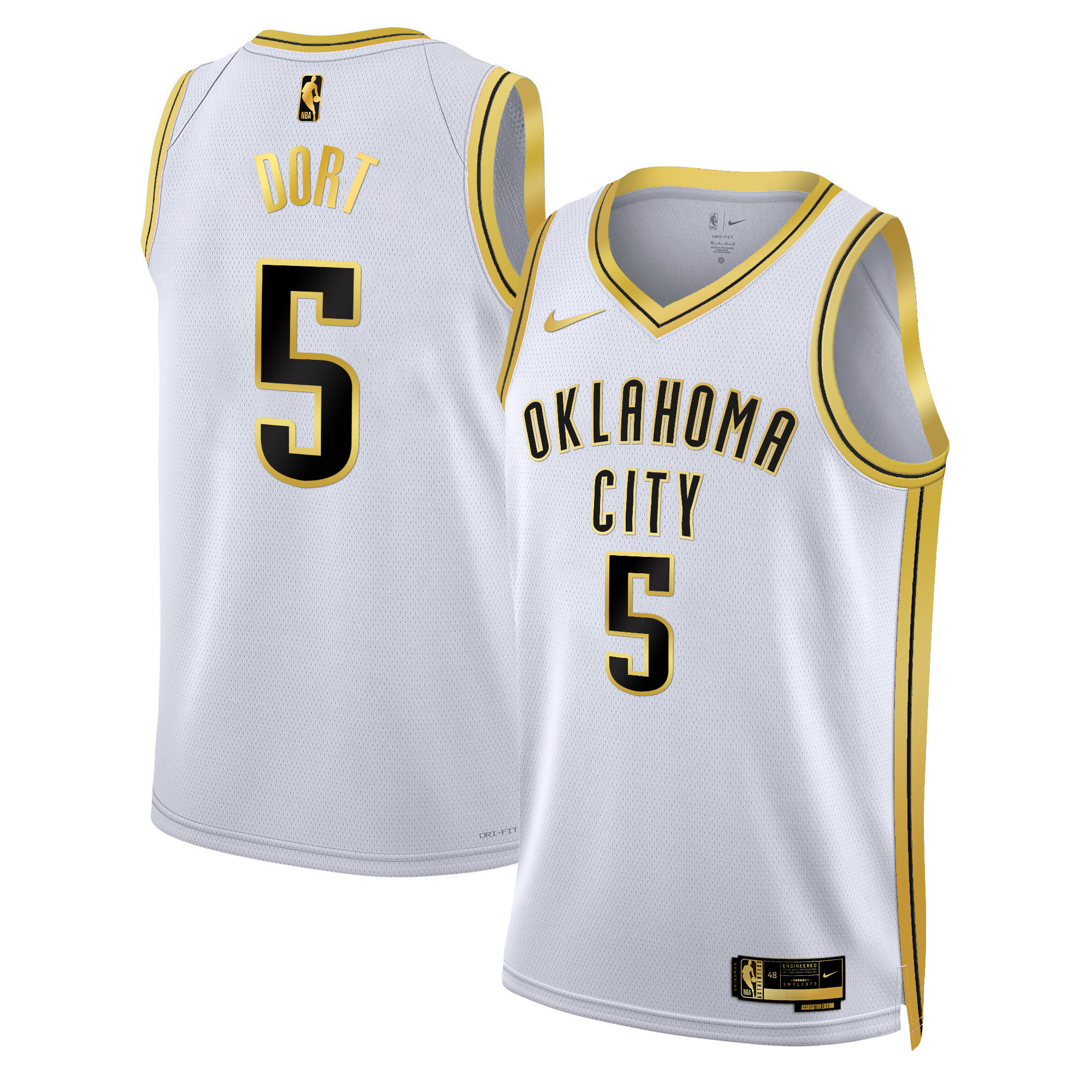 Luguentz Dort Men's Oklahoma City Thunder Swingman White Gold Jersey - All Stitched