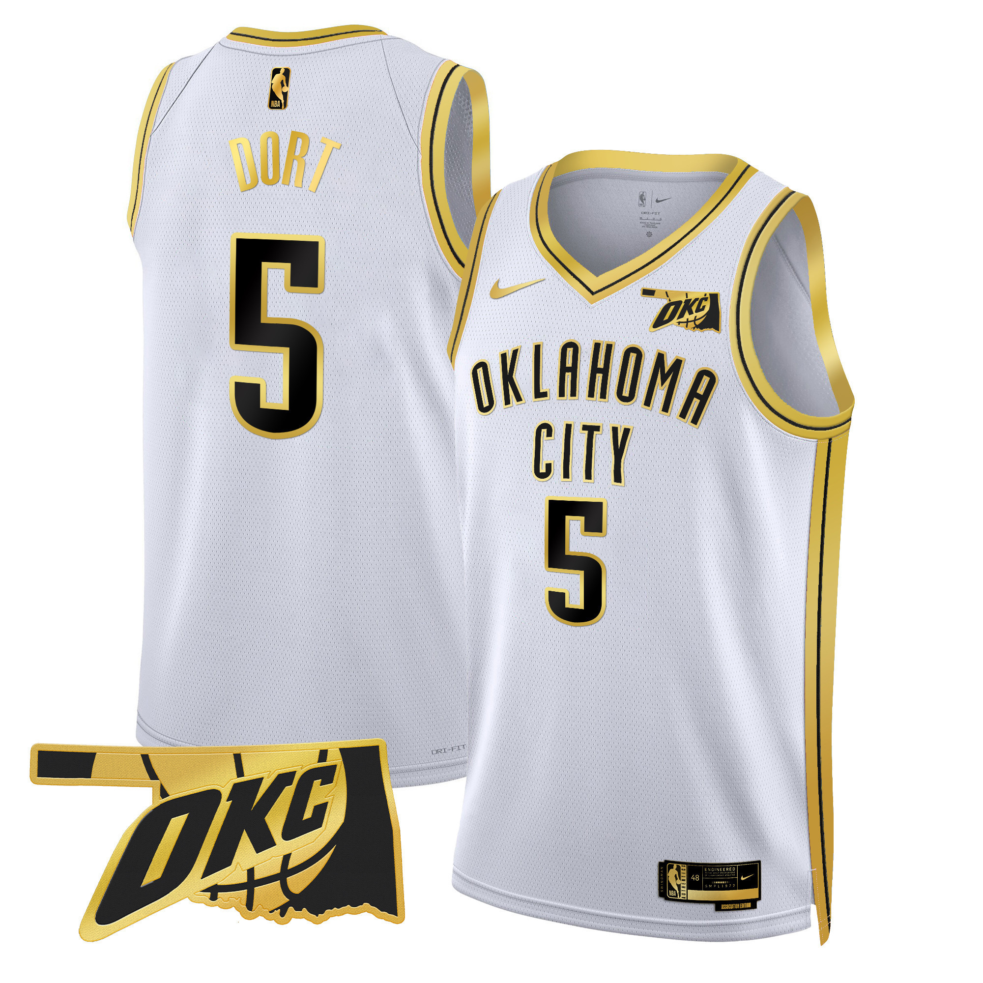 Luguentz Dort Men's Oklahoma City Thunder Swingman White Gold Jersey - Oklahoma Patch - All Stitched