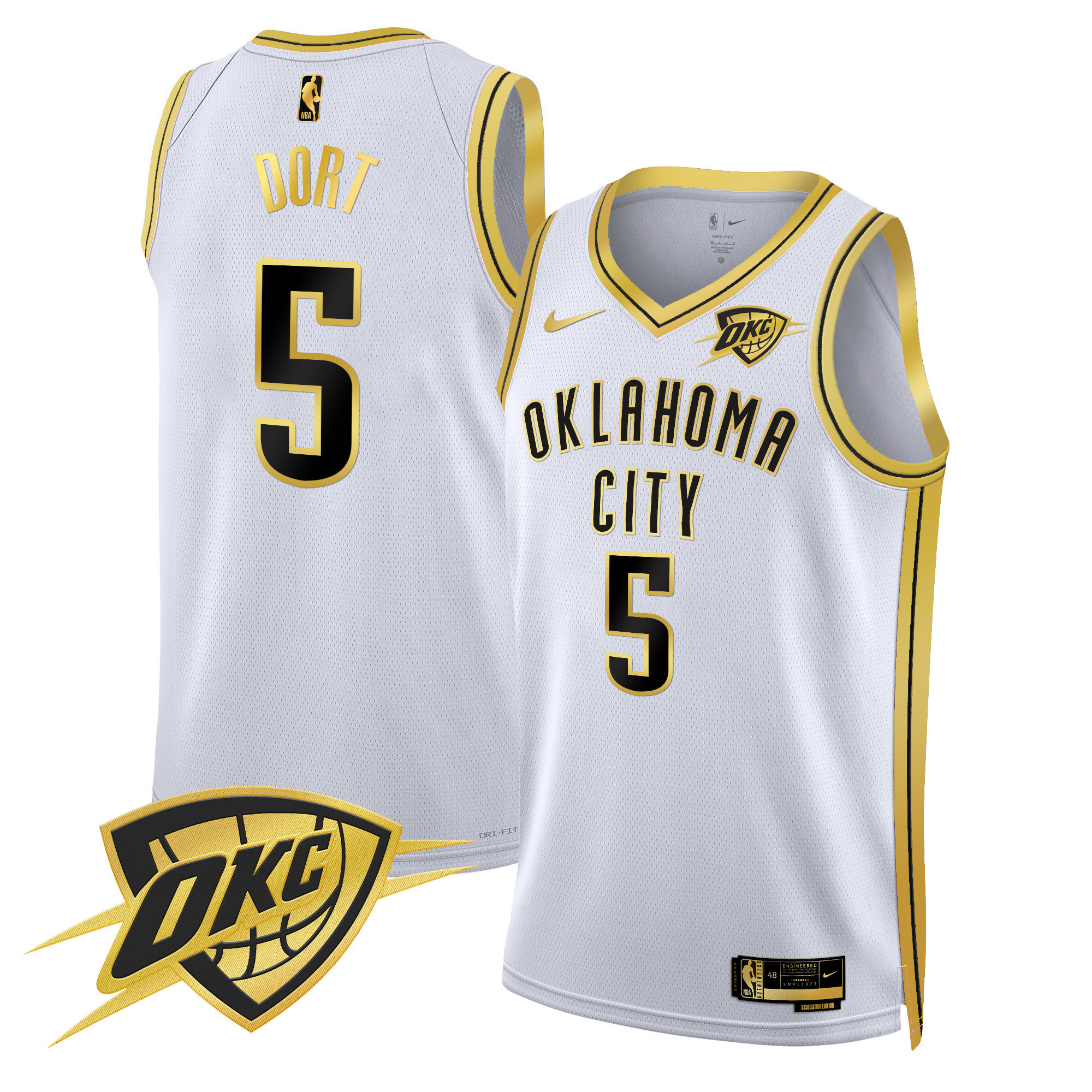 Luguentz Dort Men's Oklahoma City Thunder Swingman White Gold Jersey V2 - All Stitched