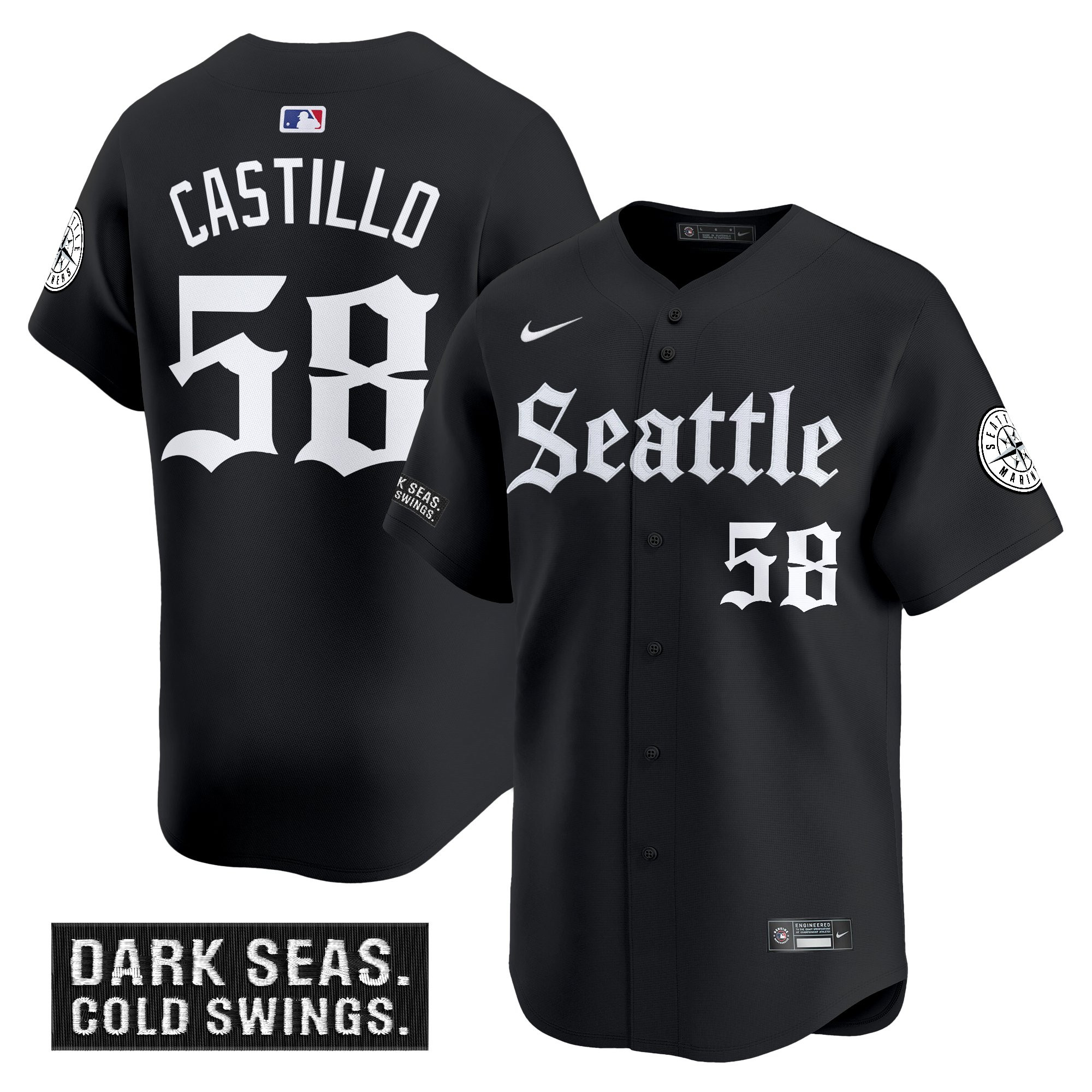 Luis Castillo Men's Seattle Mariners 'Deep Sea Gothic Edition Vapor Premier Limited Black Jersey - All Stitched