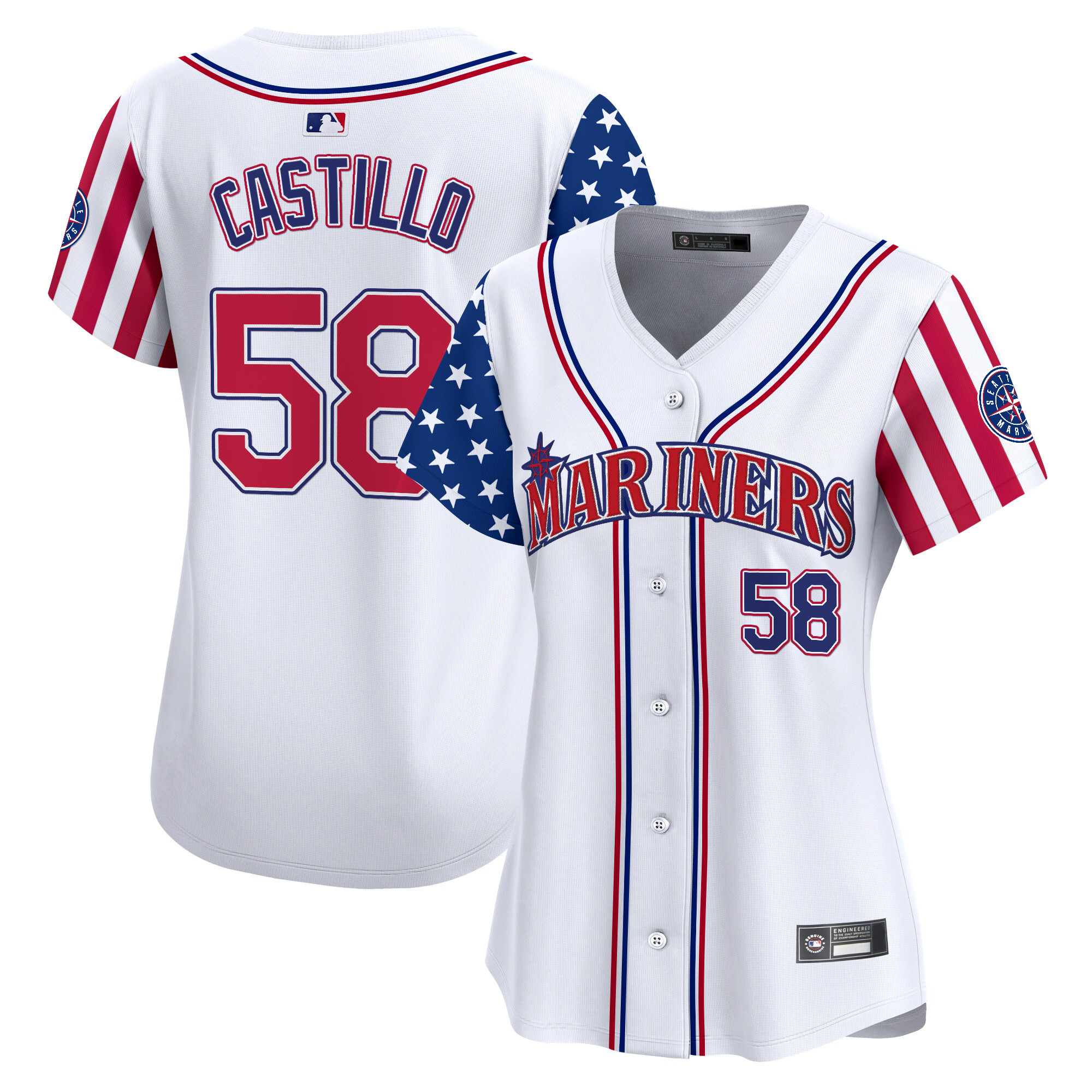 Luis Castillo Women's Seattle Mariners 2025 Independence Day Vapor Premier Limited White Jersey - All Stitched