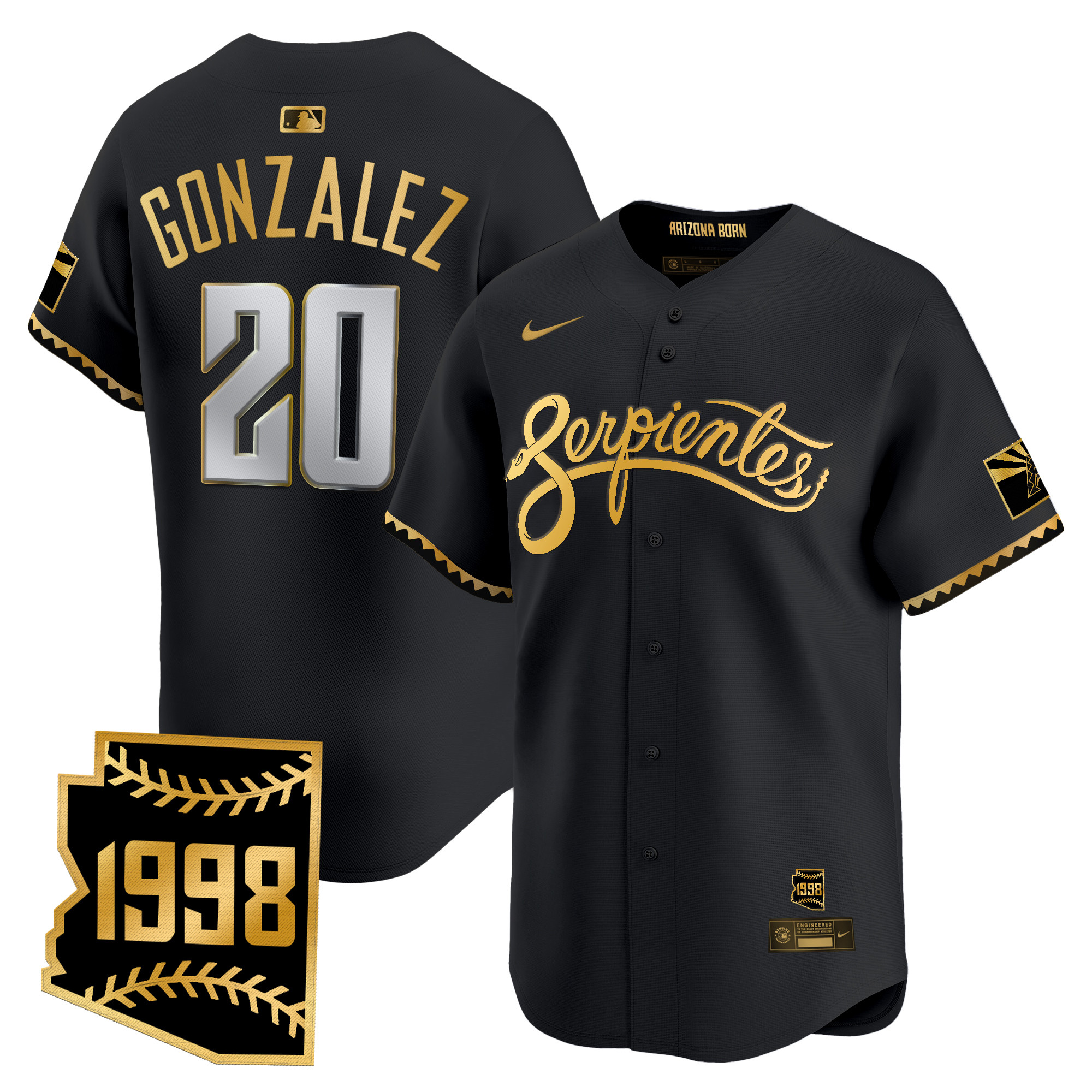 Luis Gonzalez Men's Arizona Diamondbacks 2025 City Connect Vapor Premier Limited Black Gold Jersey V2 - Stitched