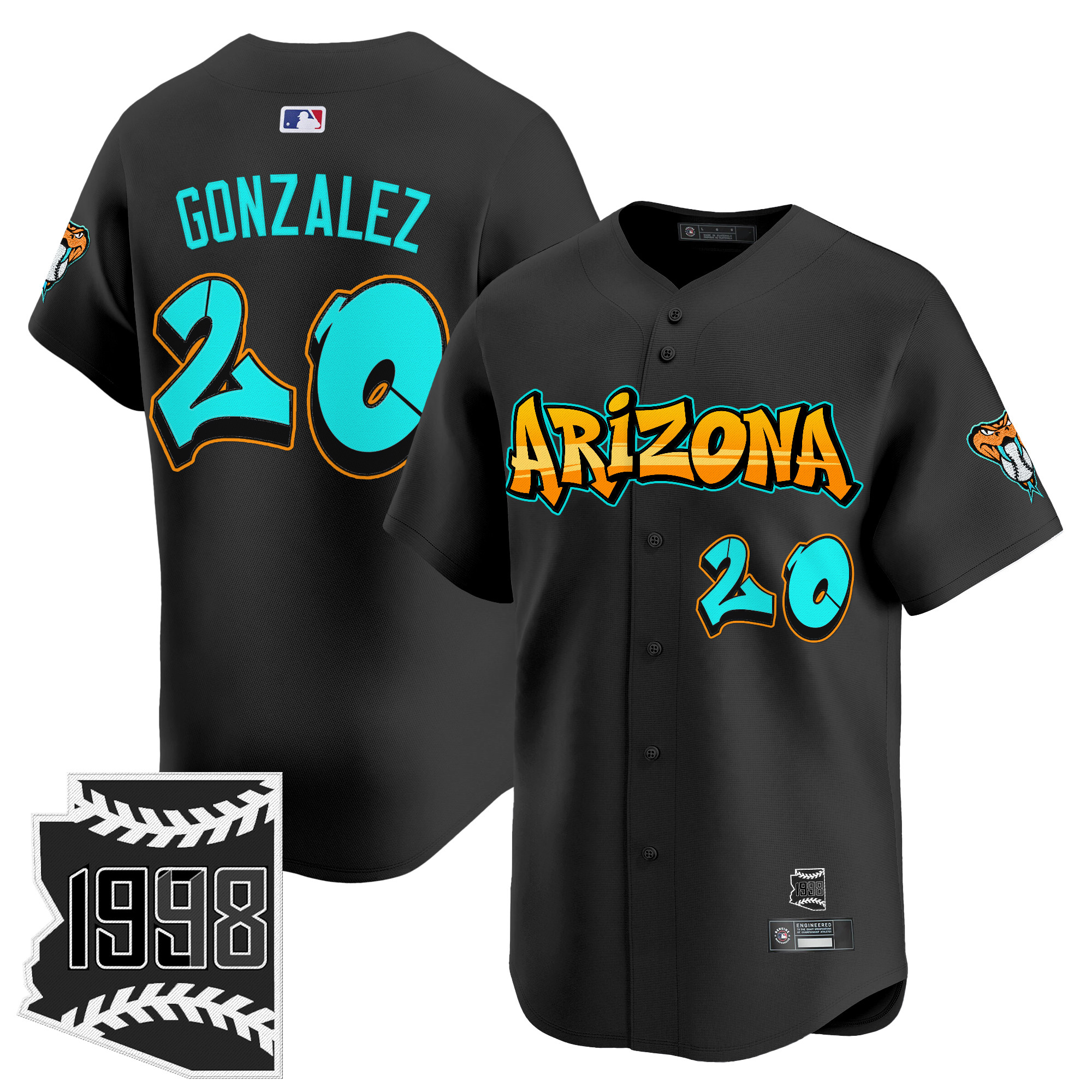 Luis Gonzalez Men's Arizona Diamondbacks 'Graffiti Desert Ink Edition Vapor Premier Limited Black Jersey - All Stitched